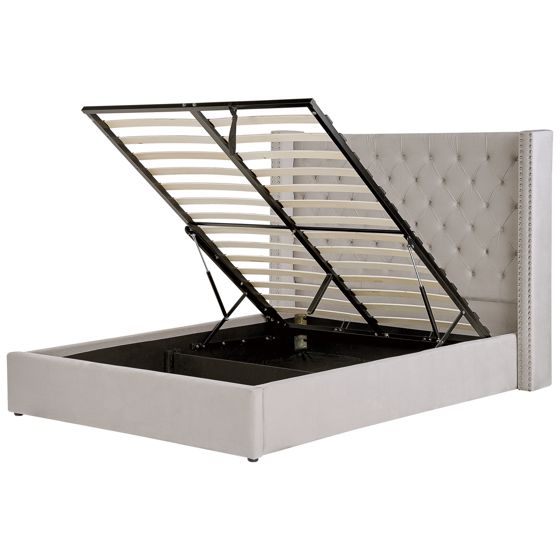 Sänky säilytystilalla sametti LUBBON 160 x 200 cm Vaaleanharmaa