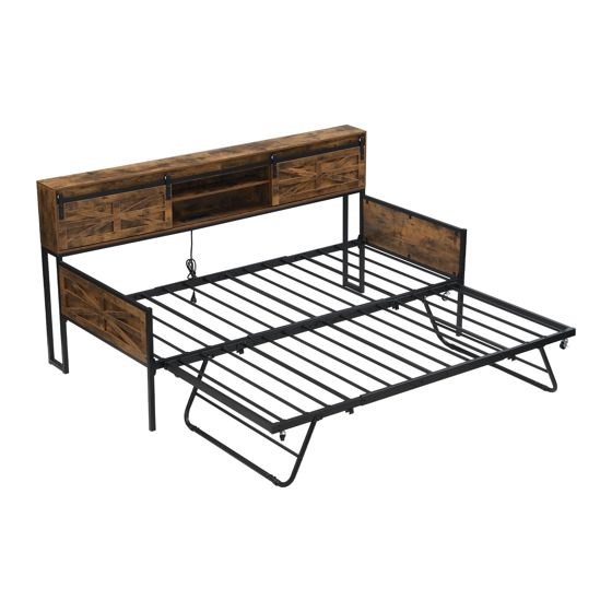 90x200cm monitoiminen sänky USB-liitännällä musta-ruskea