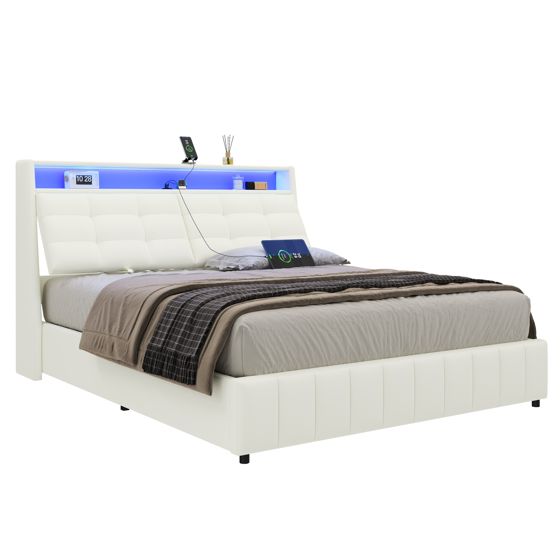 Verhoiltu tasosänky kooltaan 160 x 200 cm, LED-valaistus, USB-portti ja säädettävät tyynyt