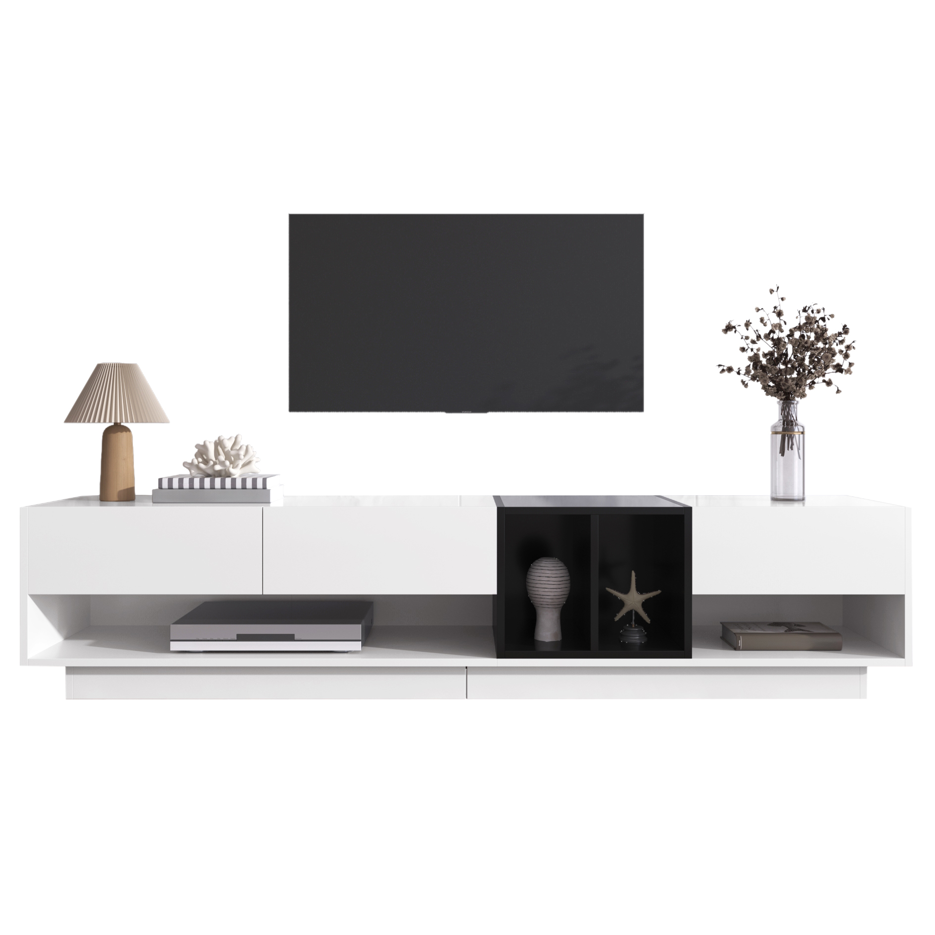 TV-taso 190x40x42 cm valkoinen ja musta lastulevy