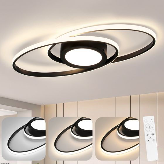 NETTLIFE LED - kattovalaisin, musta 3000K -6500K, himmennettävä 48W, lastenhuoneeseen olohuoneeseen Kaukosäätimellä moderni, makuuhuoneeseen