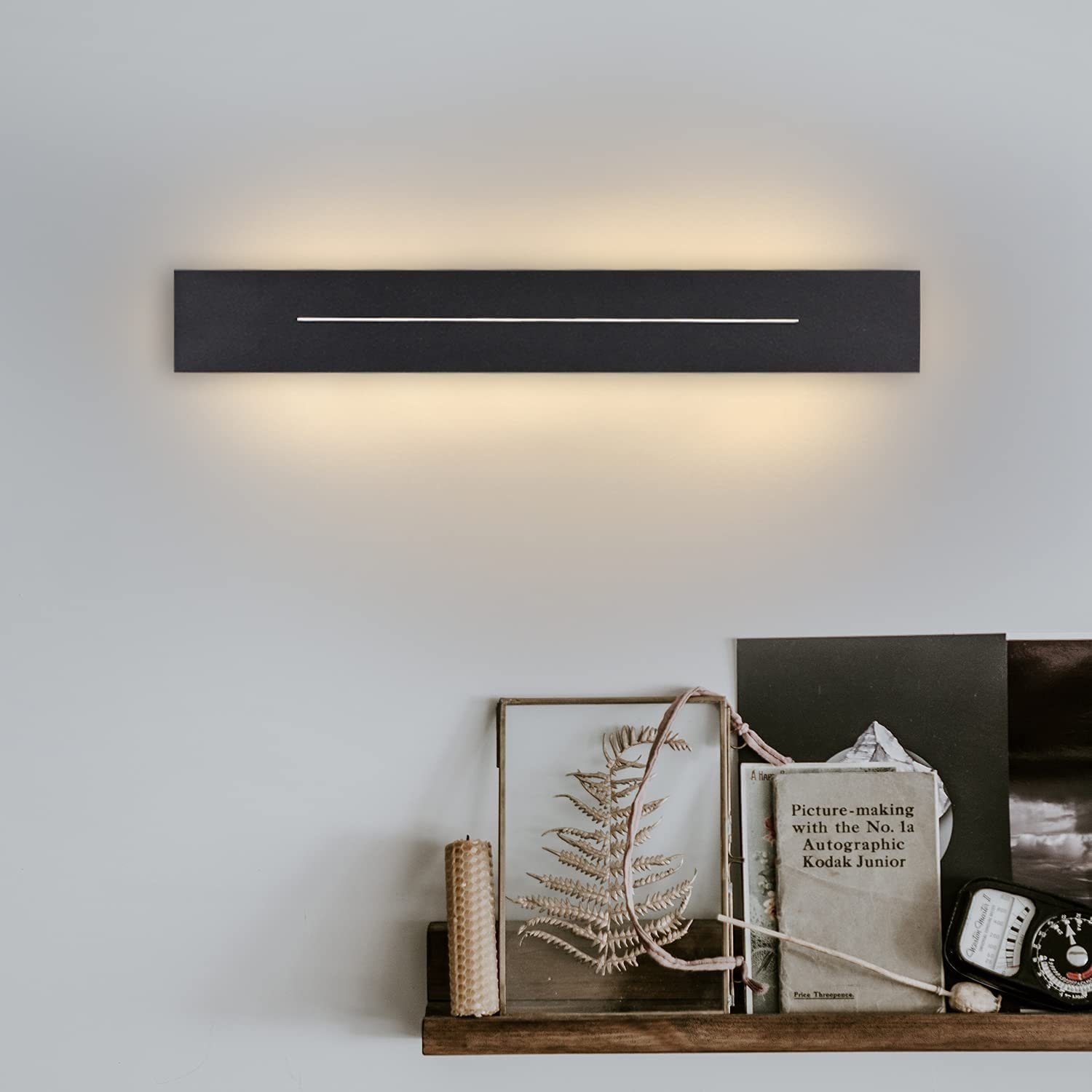 NETTLIFE Sisäseinävalaisin LED - seinävalaisin, 30CM Moderni Käytävävalaisin Lämmin Valkoinen Makuuhuone, Musta Portaikkovalaisin, 8W Seinävalaisin