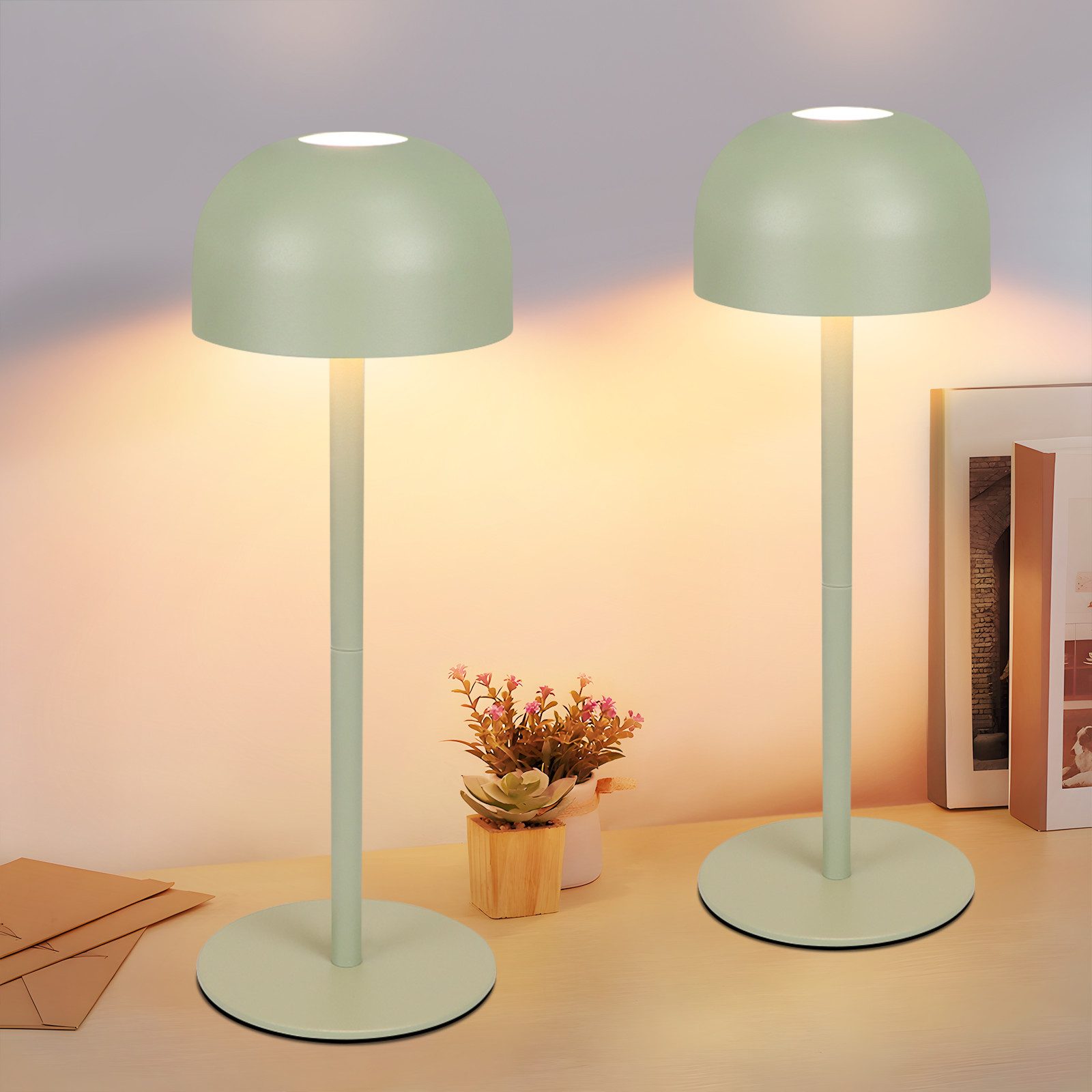 NETTLIFE Langaton LED-pöytävalaisin, 2 kpl: Himmennettävä kosketuspöytävalaisin, jossa 3 värilämpötilaa