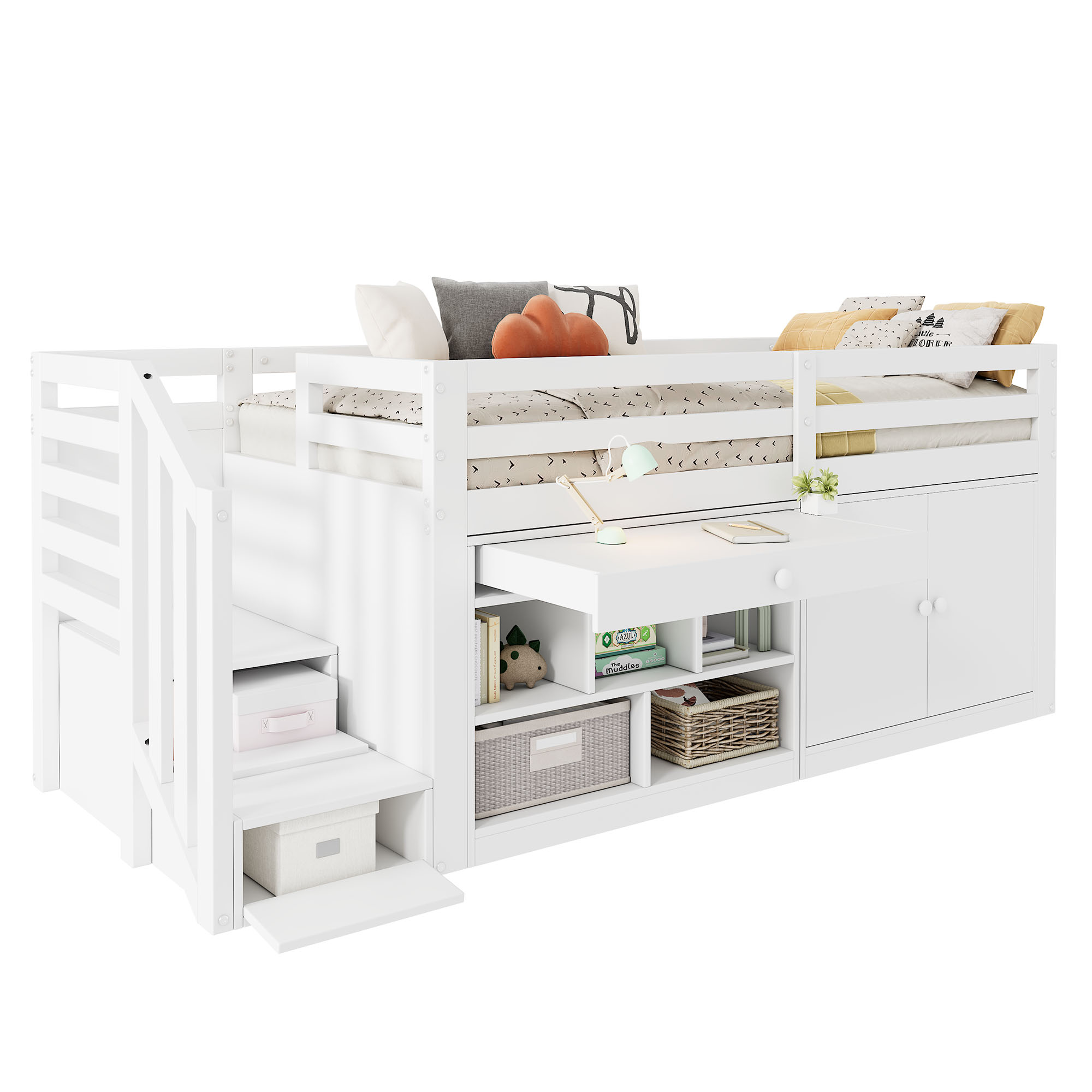 Sänky 90x200 cm turva-aidat säilytystila laatikot valkoinen puinen