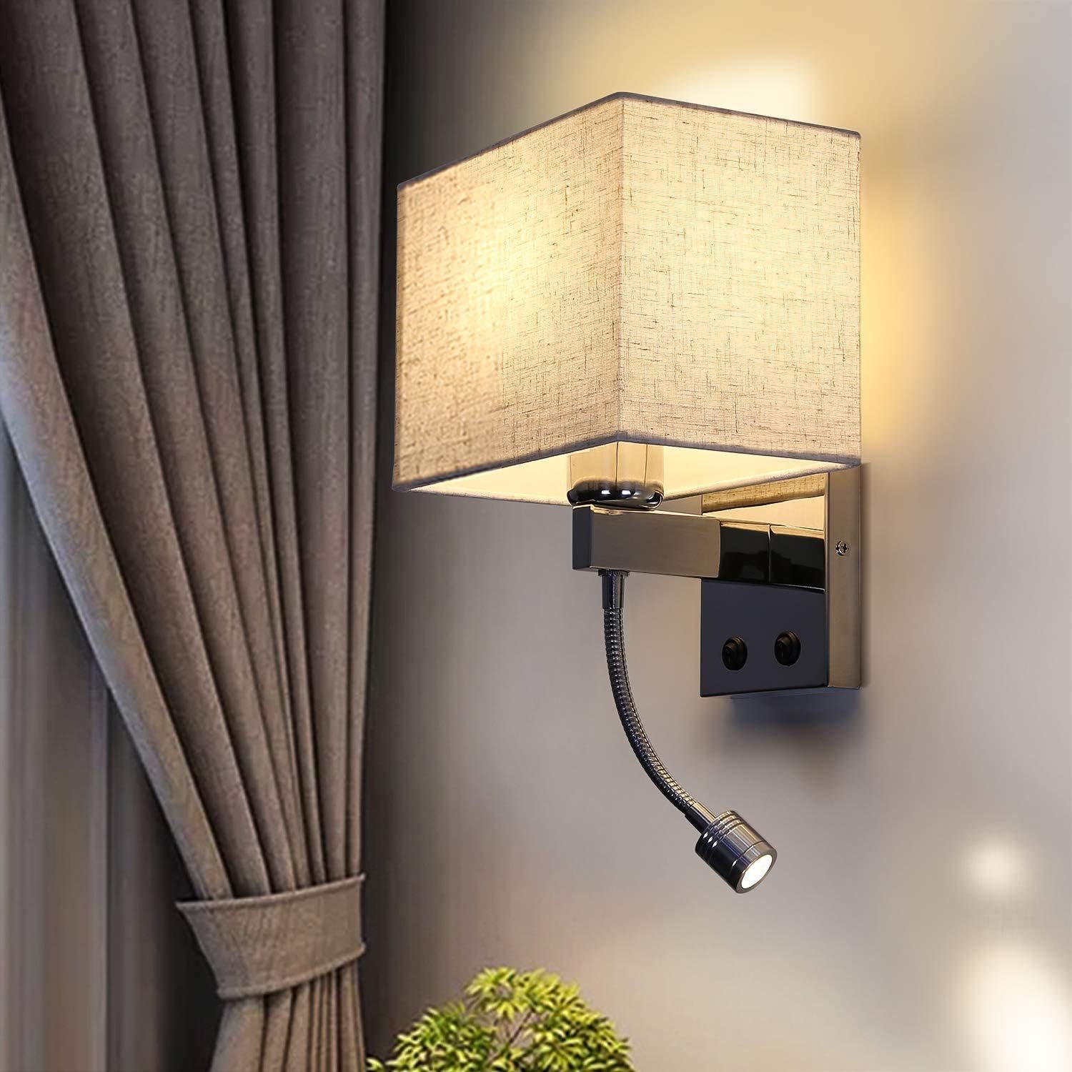 NETTLIFE 1 kpl LED-seinävalaisimia sisä-, makuuhuone-, olohuone-, yöpöytävalaisin, kangasta, joustava lukuvarsi, E27