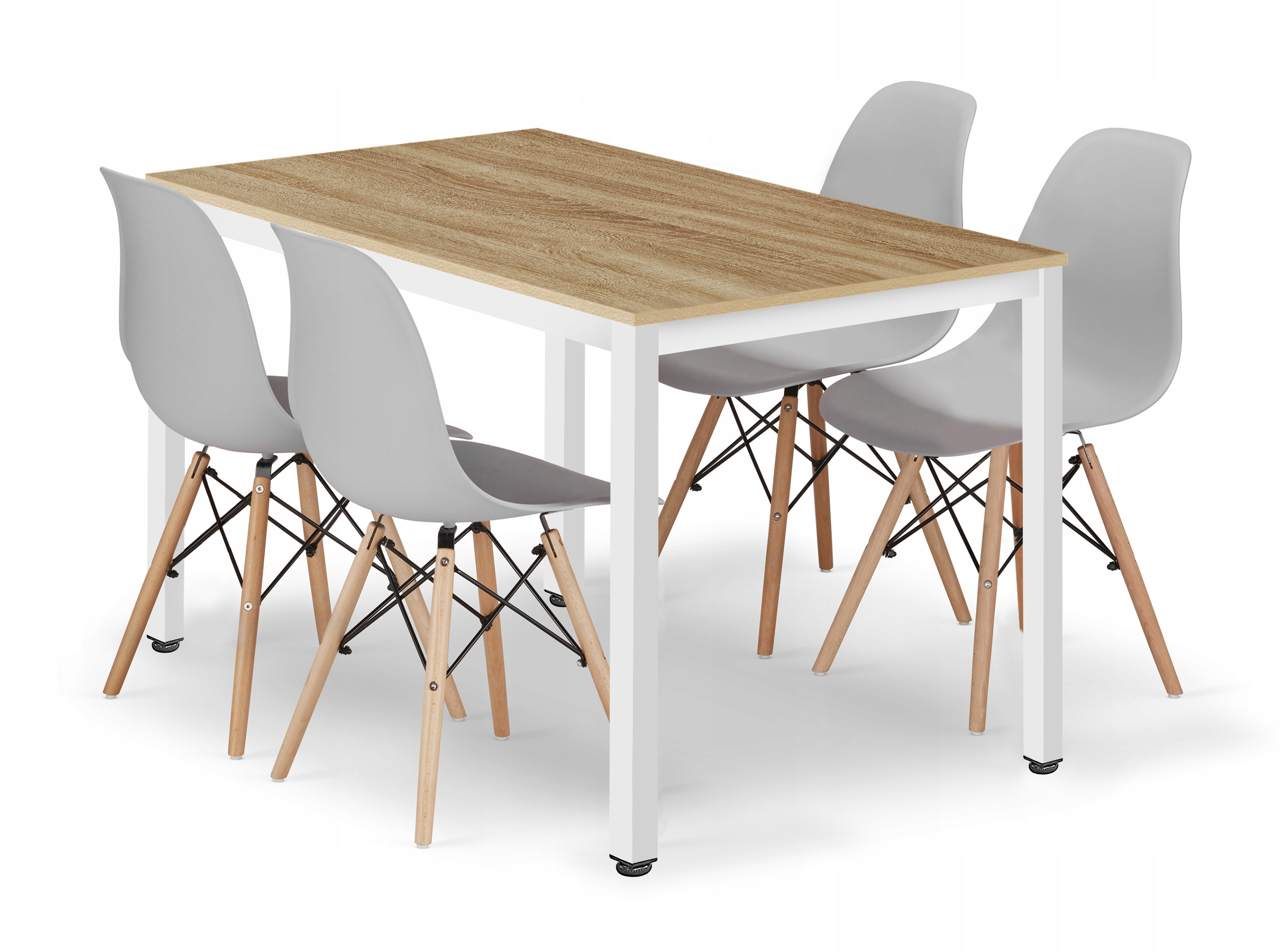 TESSA suorakulmainen pöytä 120x60 tammi, 4 OSAKA-tuolia harmaa