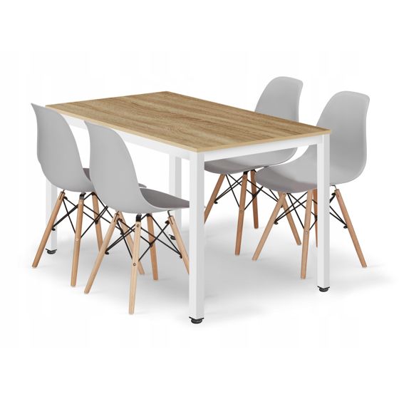 TESSA suorakulmainen pöytä 120x60 tammi, 4 OSAKA-tuolia harmaa