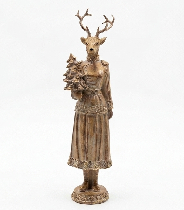 Hirvifiguuri SANTA LILA ruskeakultainen polyresiini 10, 5x10x41 cm
