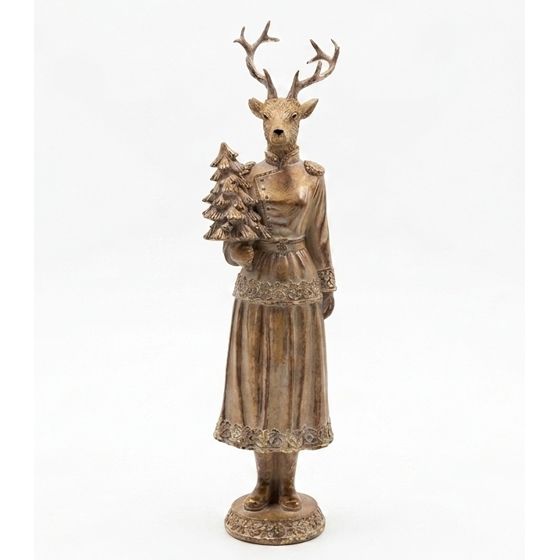 Hirvifiguuri SANTA LILA ruskeakultainen polyresiini 10, 5x10x41 cm