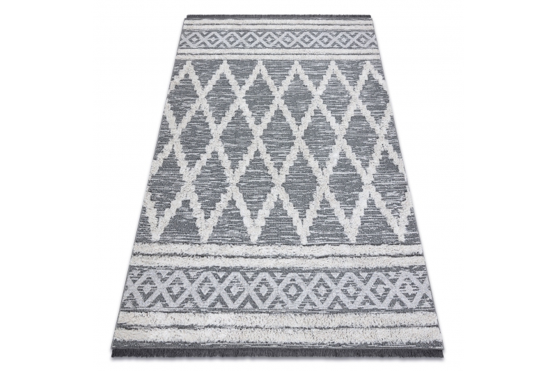 Matto MOROC Rooma 22297 Ekologinen, EKO SIZAL tupsut - harmaa / kerma, kierrätetty puuvillamatto 136x190 cm