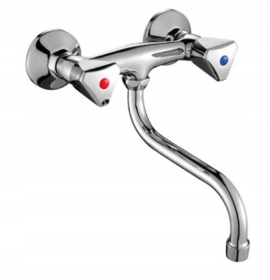 Normaali kromi seinään kiinnitettävä keittiön pesuallashana