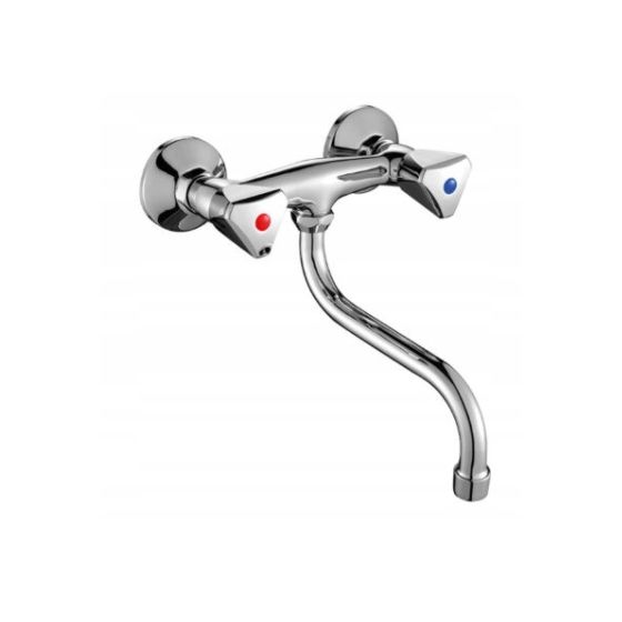 Normaali kromi seinään kiinnitettävä keittiön pesuallashana