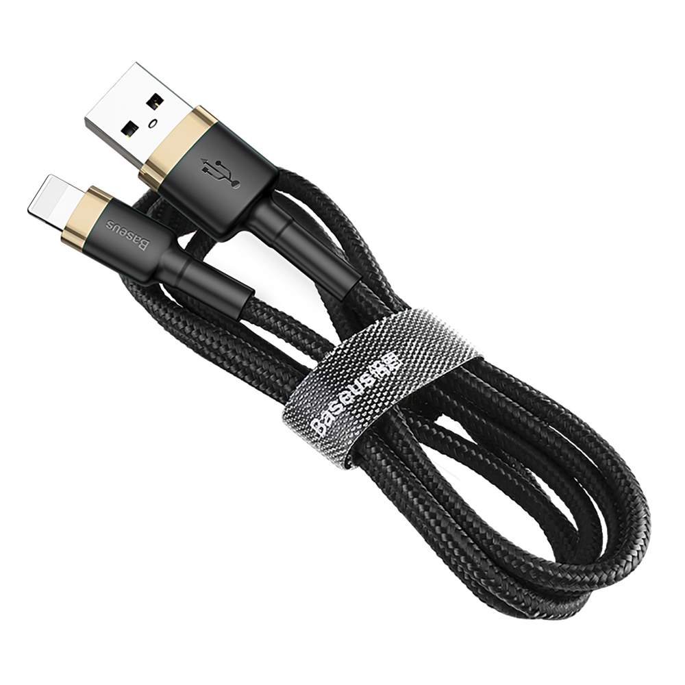 Kestävä punottu USB-kaapeli iPhone Lightning QC3:lle 1m - musta ja kulta