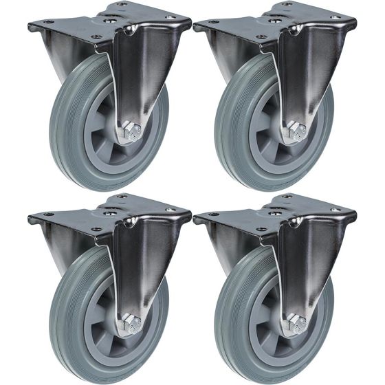 160mm 6" ruostumattomasta teräksestä valmistettu harmaa kumirosteri, kiinteä, 540kg, 4 kpl:n setti