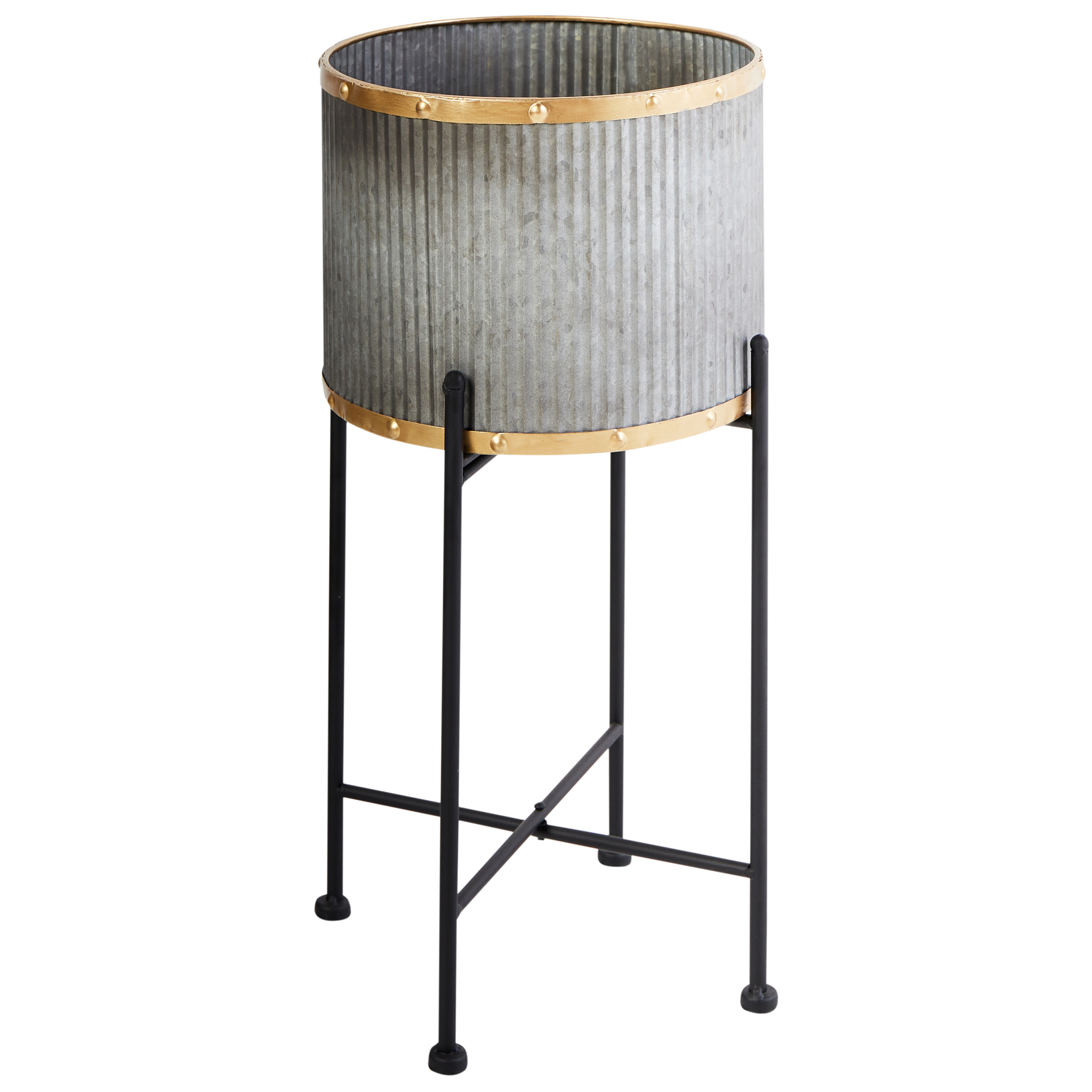 Korotettu kukkaruukku FEUILLE metalli 26 cm Harmaa