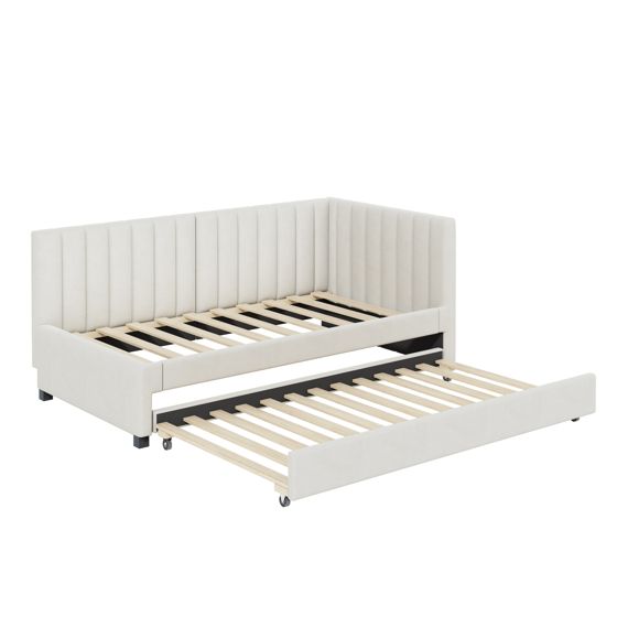 Vuodesohva 90 x 200 cm, Beige Sametti, Jatkettava
