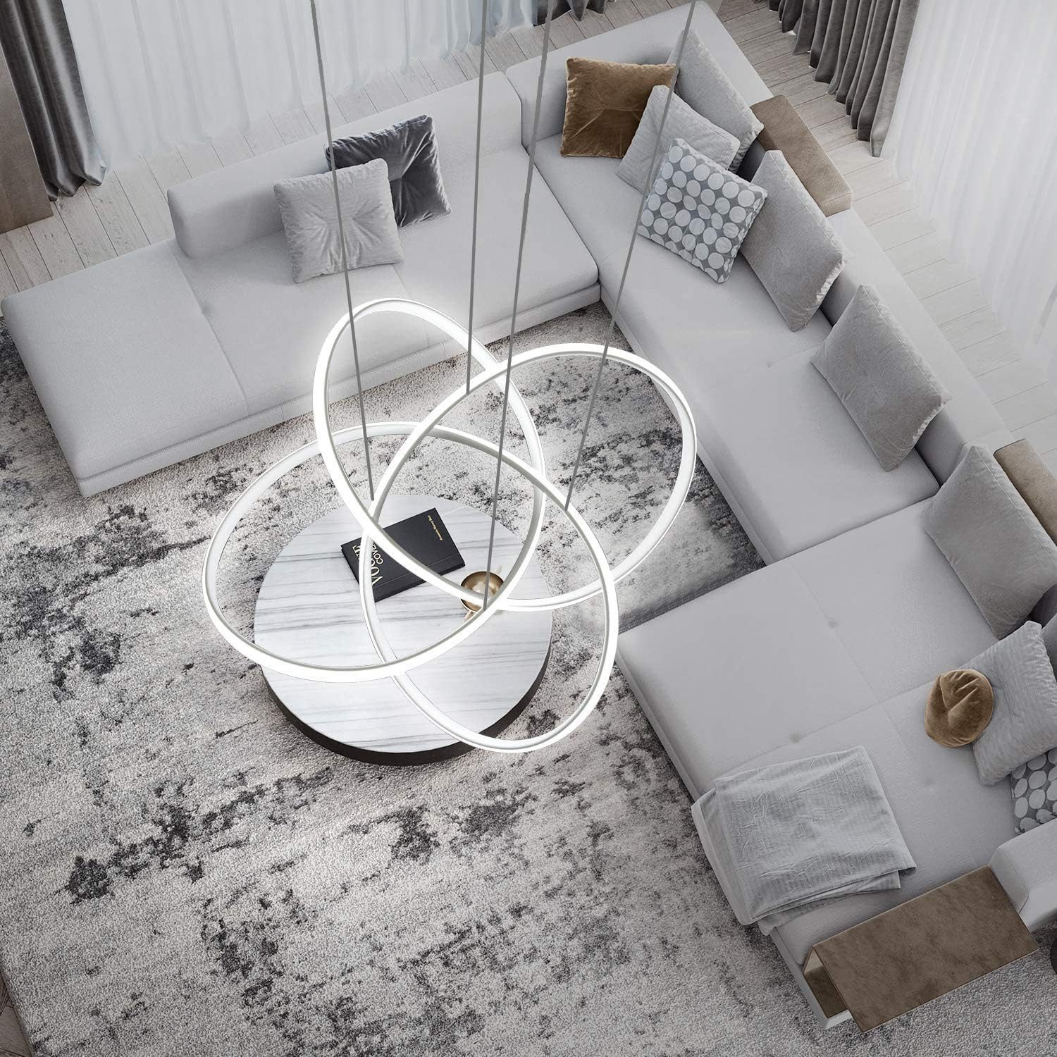 NETTLIFE LED - kattokruunu, olohuoneen, riippuvalaisimet, ruokapöytäValkoinen, 62W, himmennettäväKaukosäätimellä