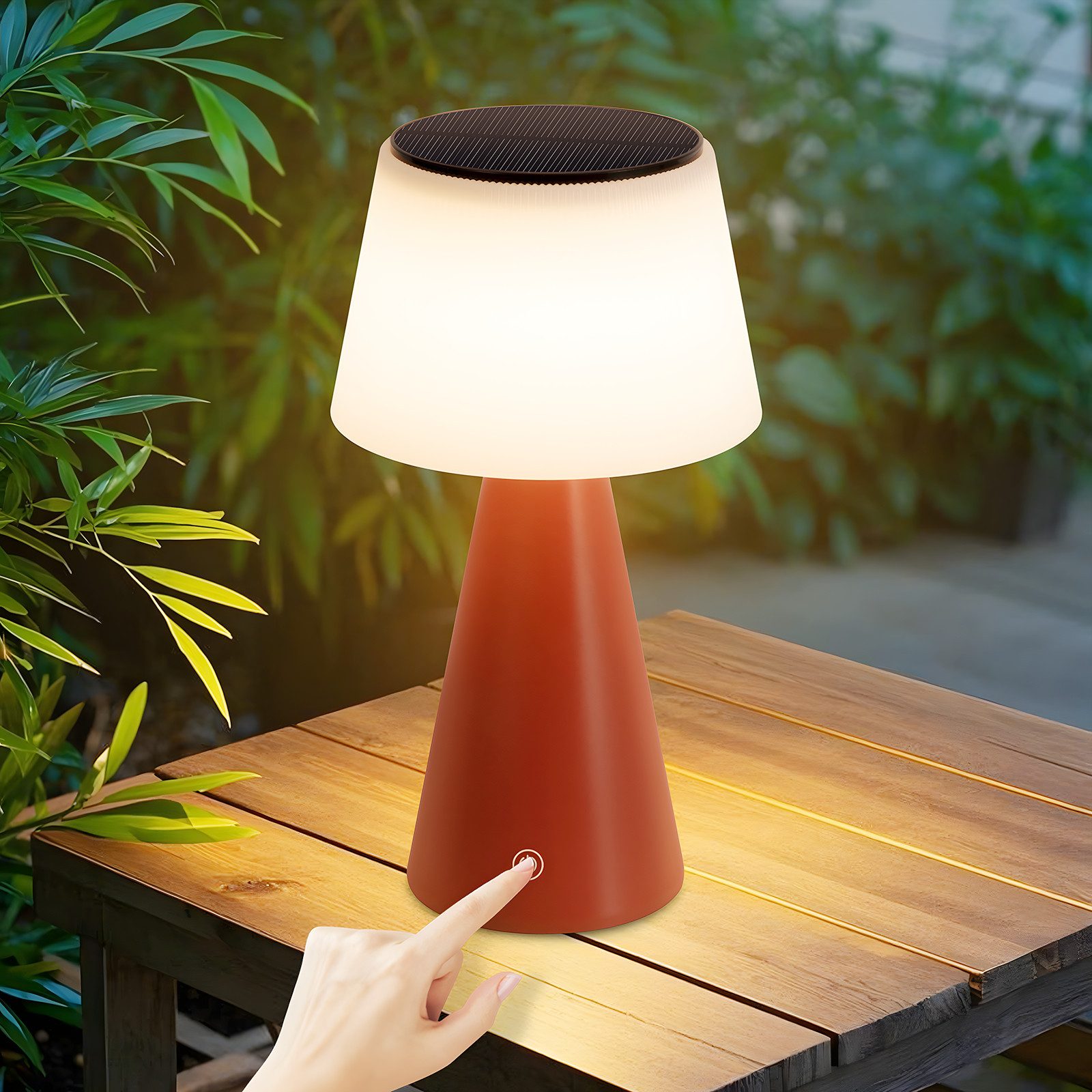NETTLIFE aurinkokennolla toimiva langaton LED-yöpöytävalaisin - 3600mAh ladattava kosketushimmennettävä punainen pöytälamppu USB-akulla