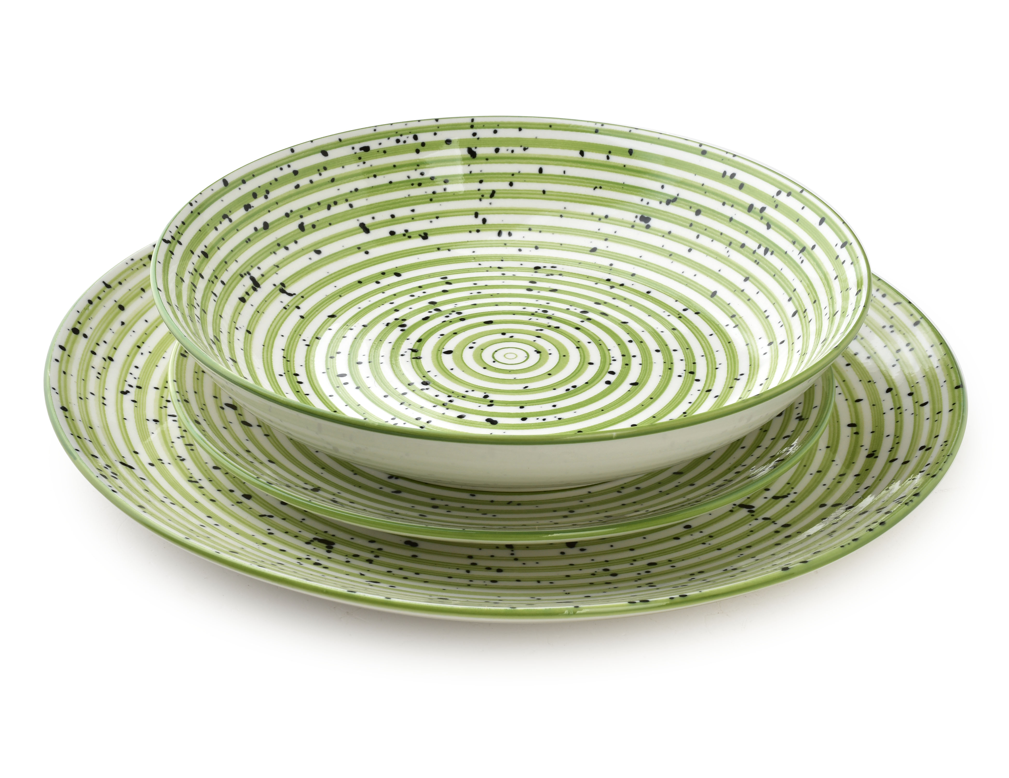 Ruokailuastiasto posliini STRIPES GREEN 27/19/20 cm vihreä 18 osaa