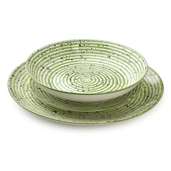 Ruokailuastiasto posliini STRIPES GREEN 27/19/20 cm vihreä 18 osaa