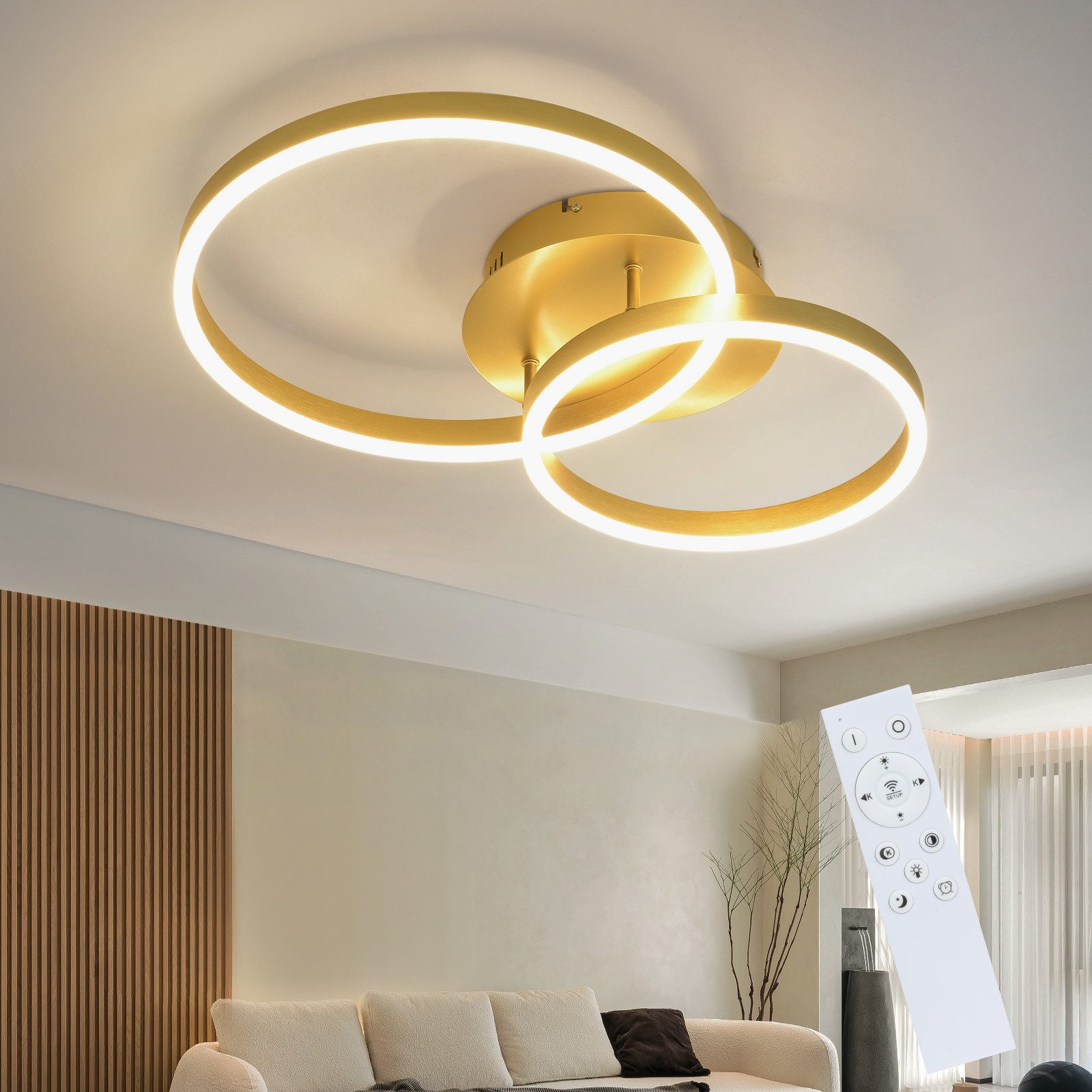 NETTLIFE Himmennettävä, LED - kattovalaisin, Musta, Olohuoneen Valaisin, Moderni, Makuuhuoneen Valaisin, 46W, 2 Rengasta
