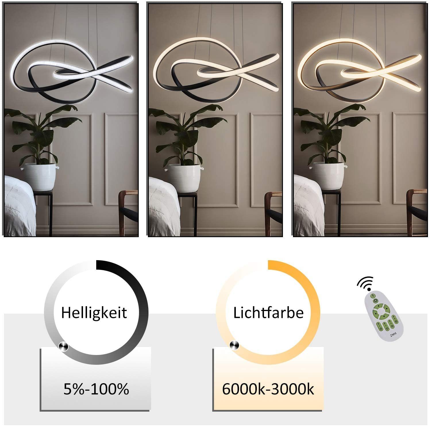 ZMH moderni LED-riippuvalaisin Ø58cm 62W himmennettävä kaukosäätimellä ruokailuhuoneeseen/olohuoneeseen