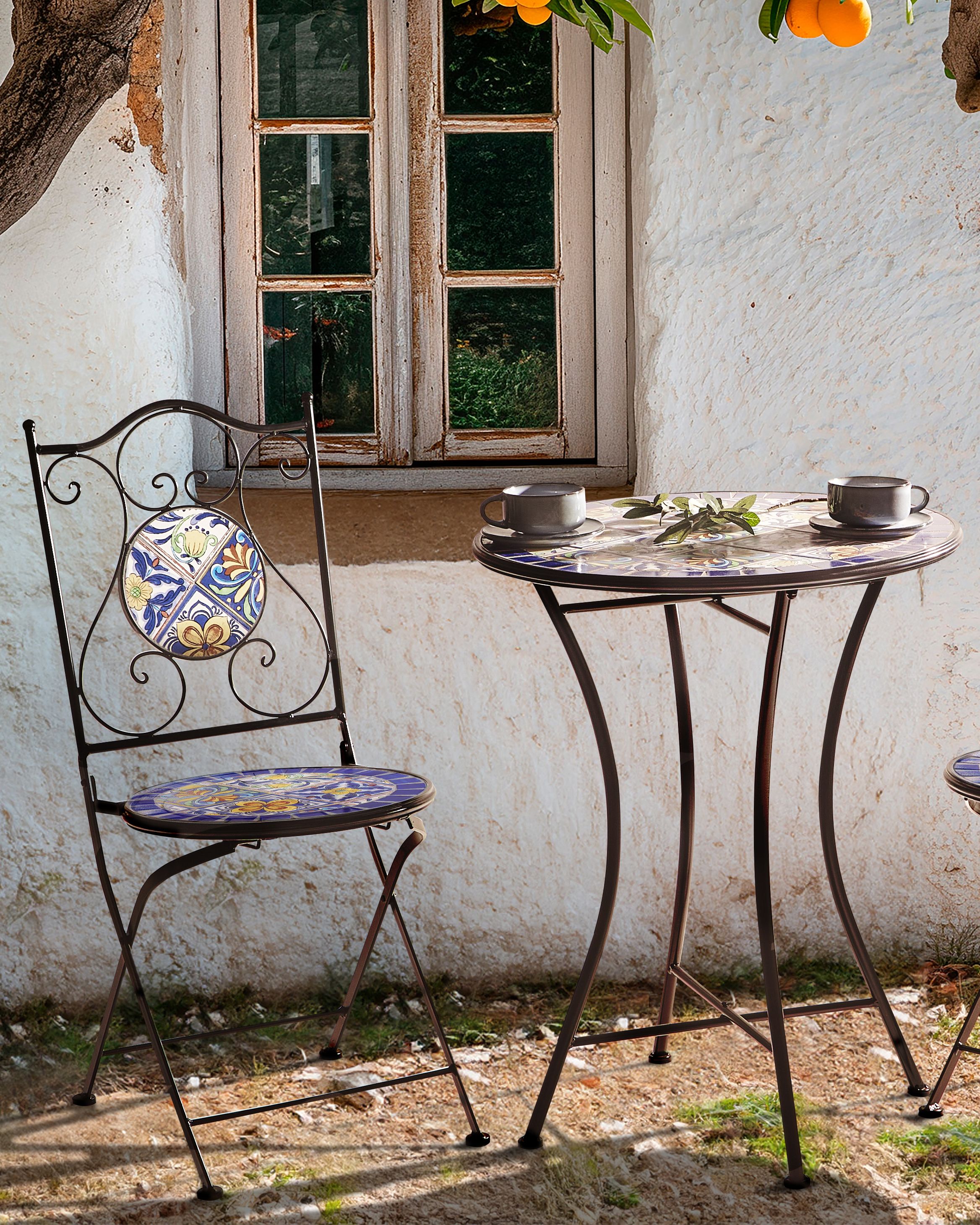 Puutarhatuolisetti 2 kpl CORIANO kokoontaitettava metalli Musta