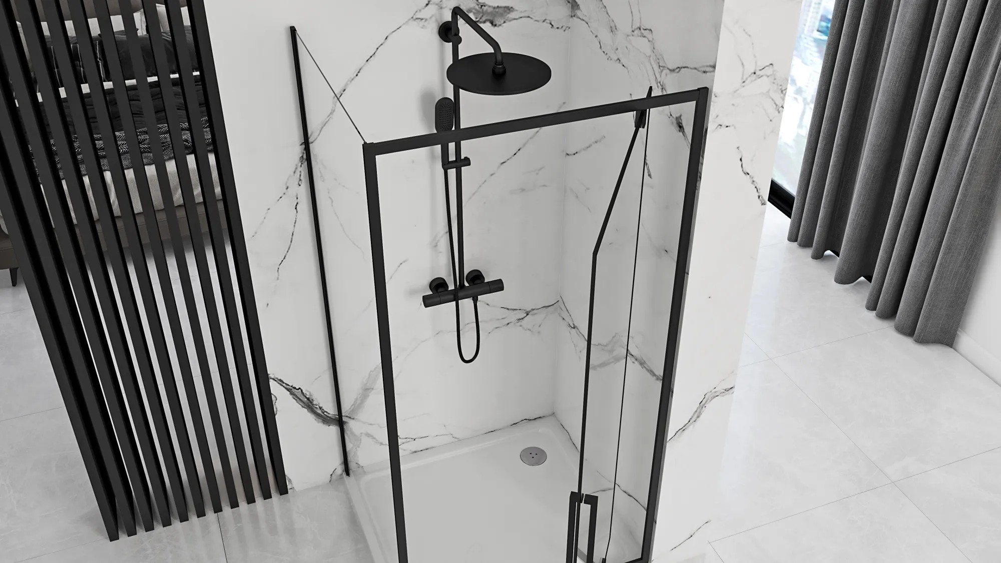 REA Kulmasuihkukaappi RAPID SWING 90x80 musta, 90X80X195CM