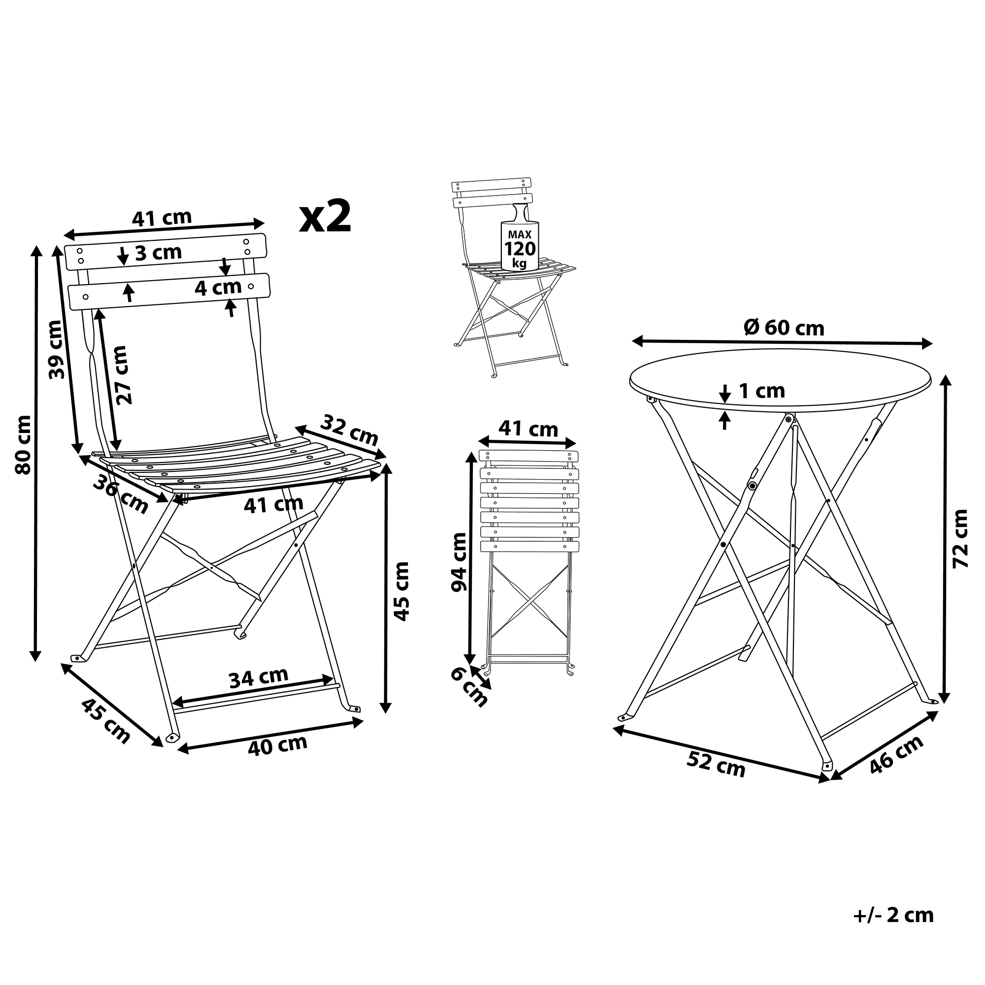 Bistrosetti taitettava FIORI metalli Vaaleanpunainen