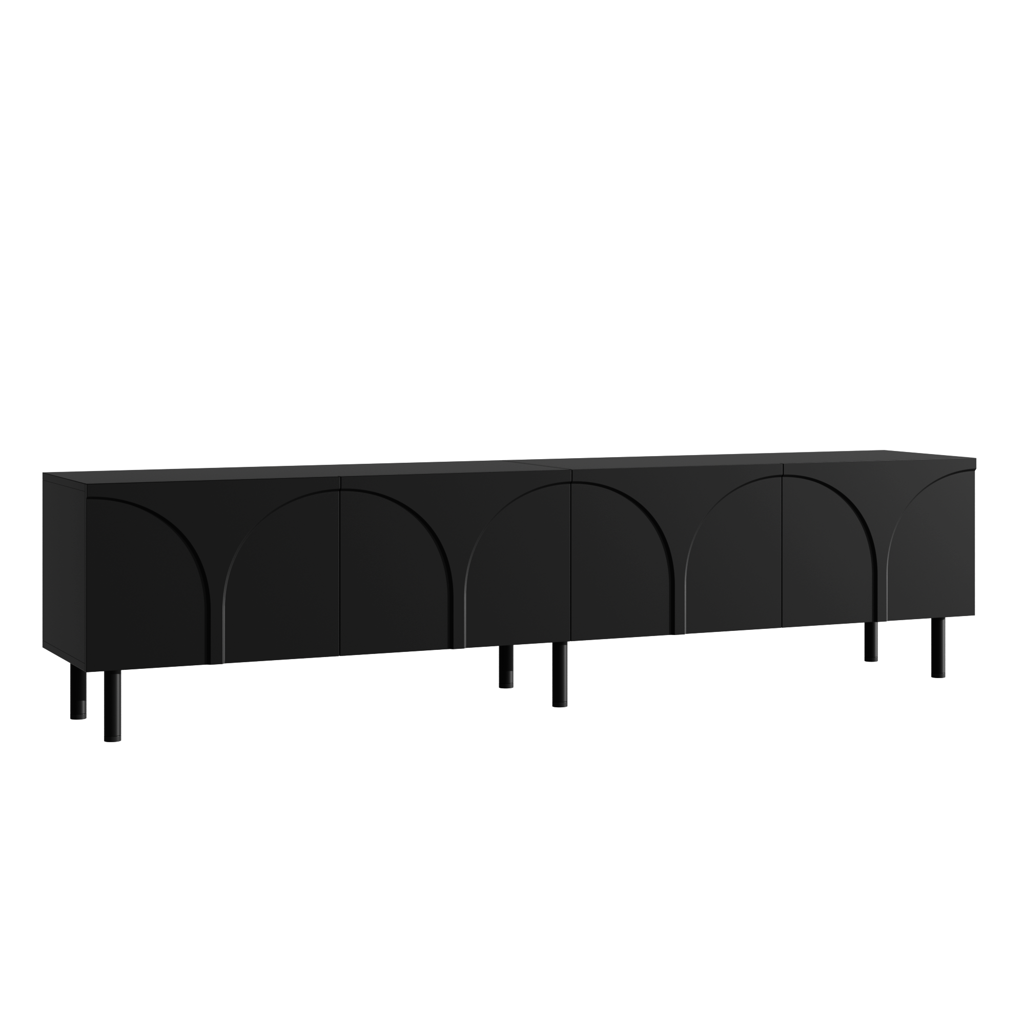 TV-taso 180x35x49 cm musta lastulevy säilytyksellä ja metallijalat