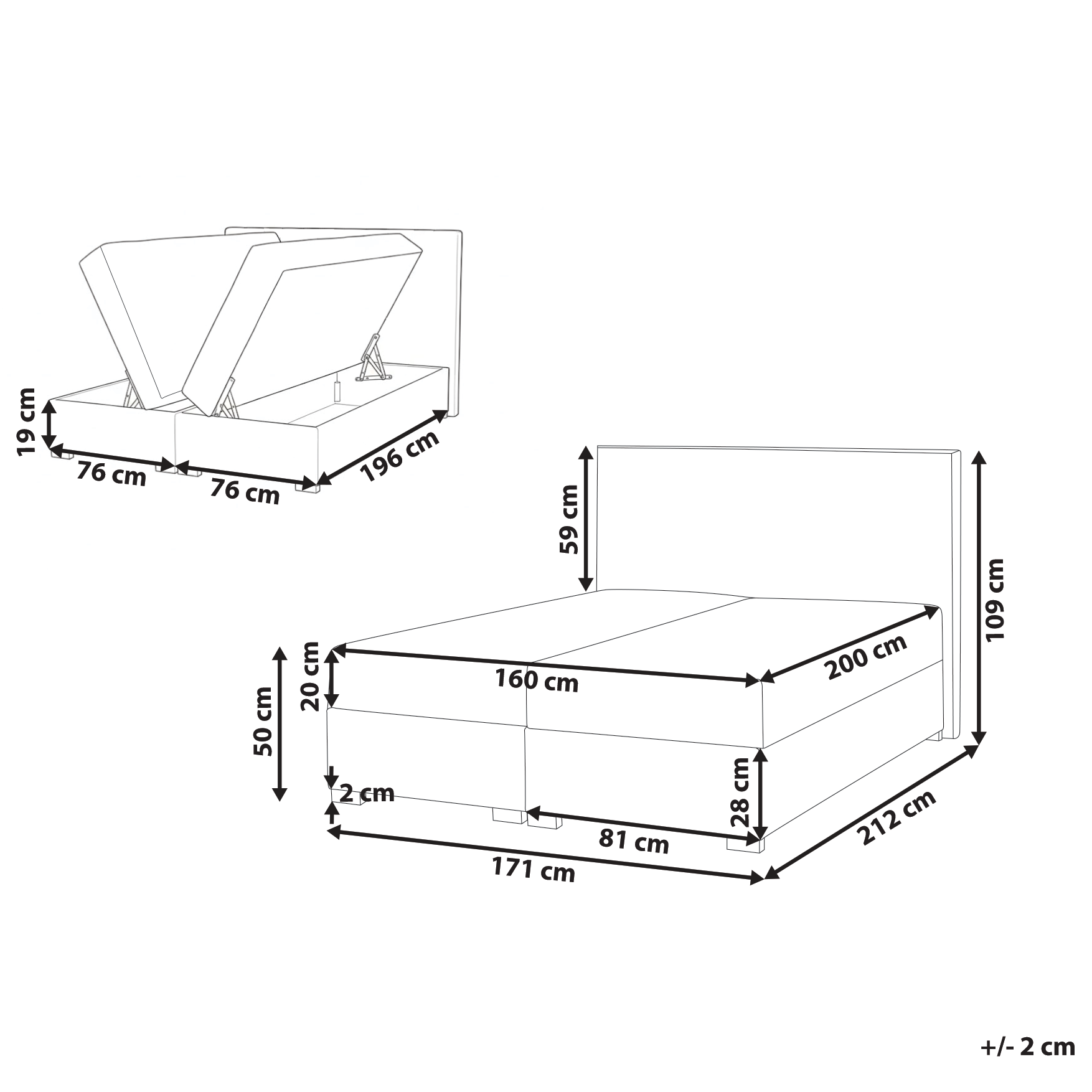 Jenkkisänky säilytystilalla kangas MAJOR 160 x 200 cm Vaaleanbeige