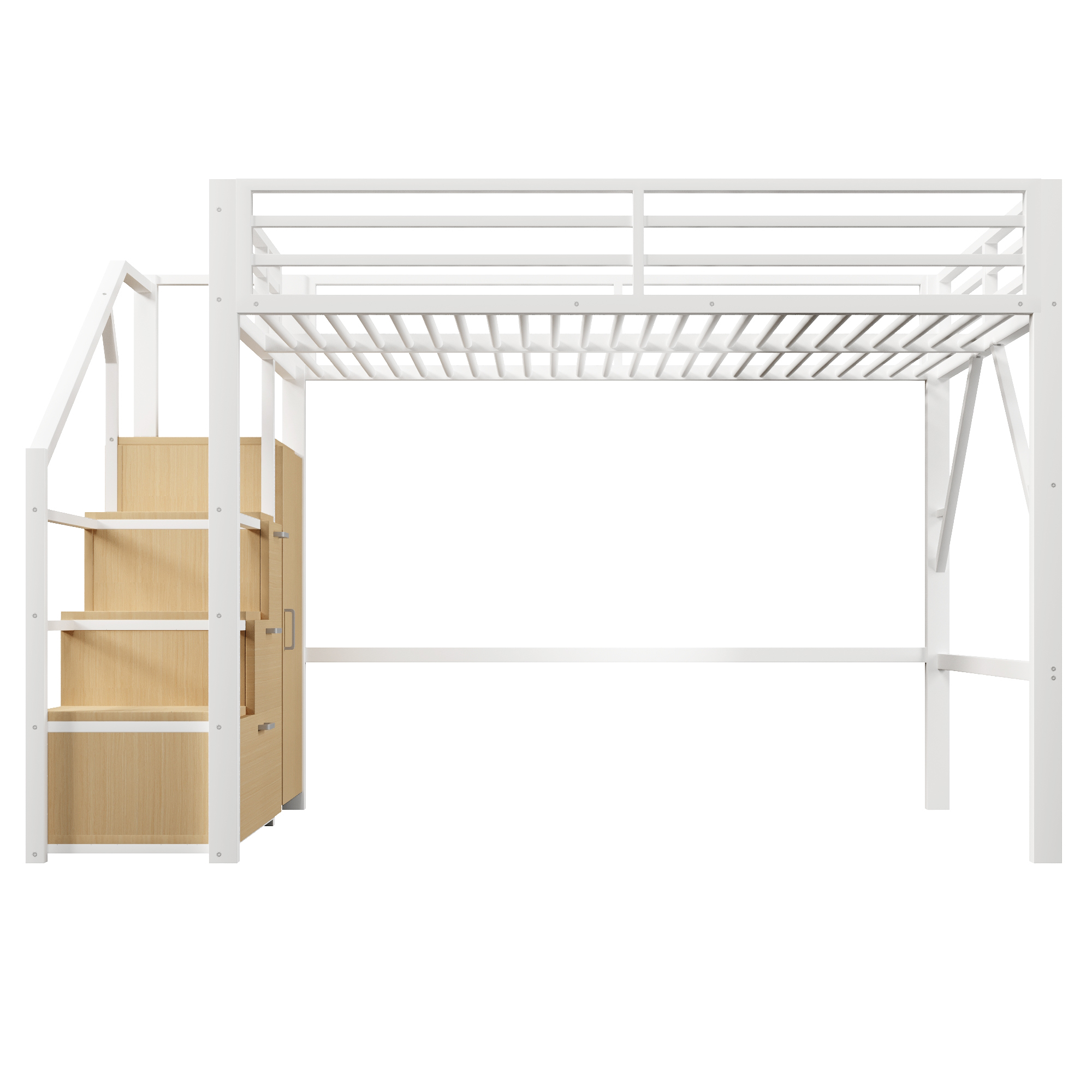Hochbett 140x200 cm säilytystila ja vaatetussäilytys, valkoinen, metalli ja MDF