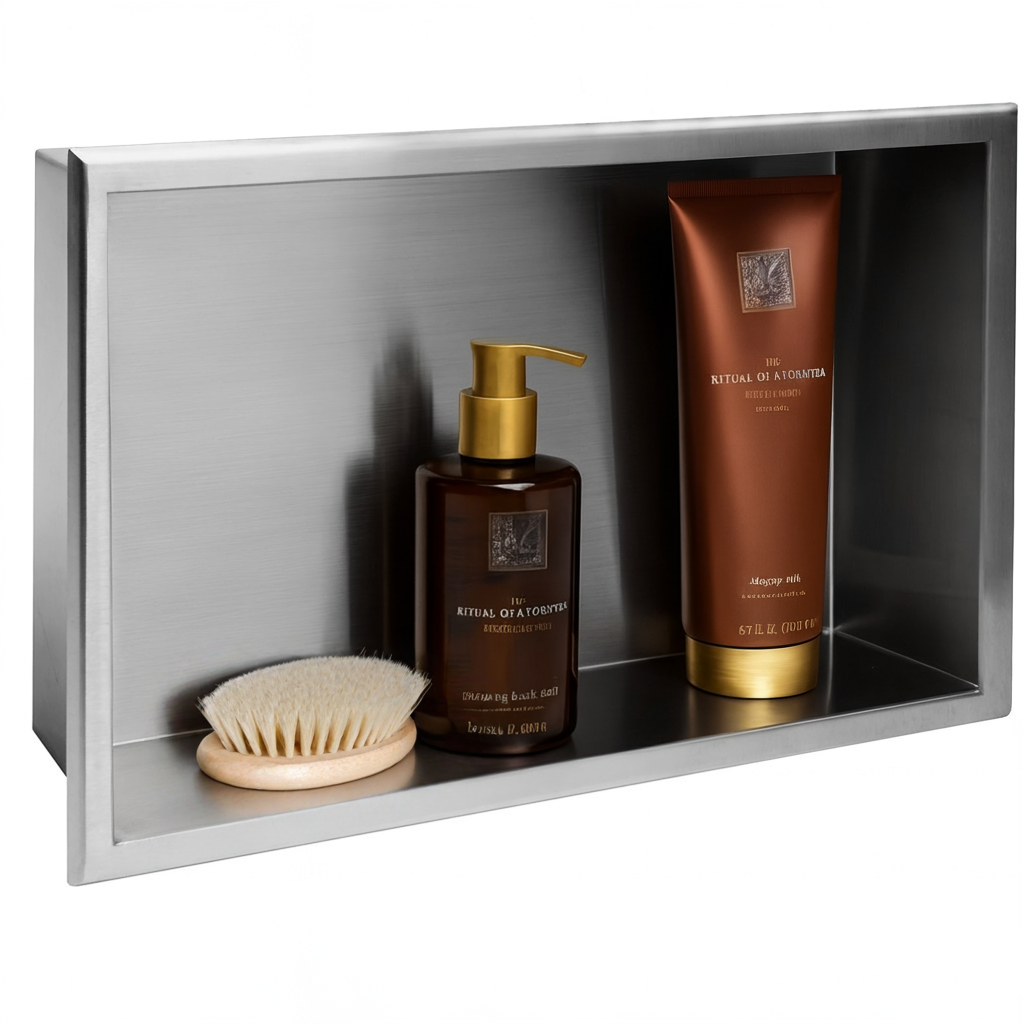 REA syvennykseen asennettava kylpyhuonehylly 2 30x45x10 harjattu teräs, 10X45X30CM