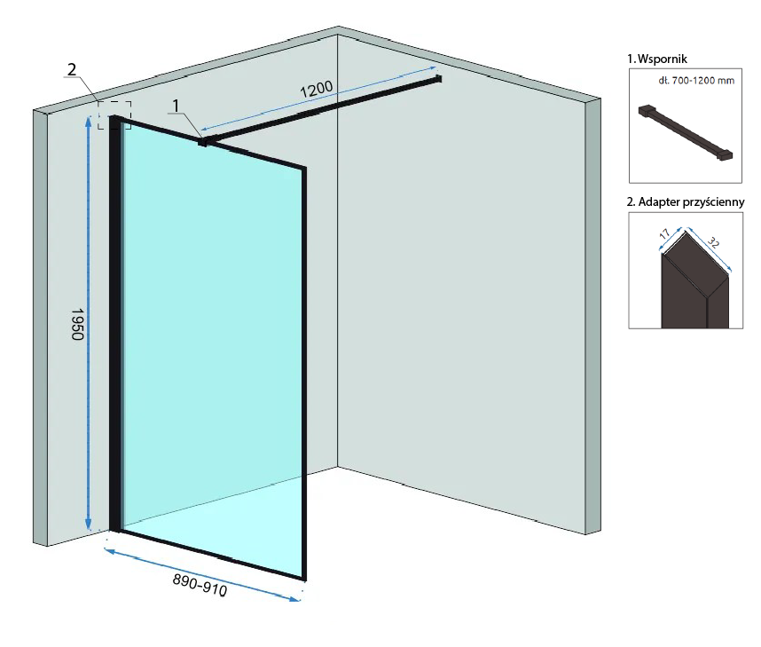 REA Suihkuseinä BLER 90 musta, 1,7X91X195CM