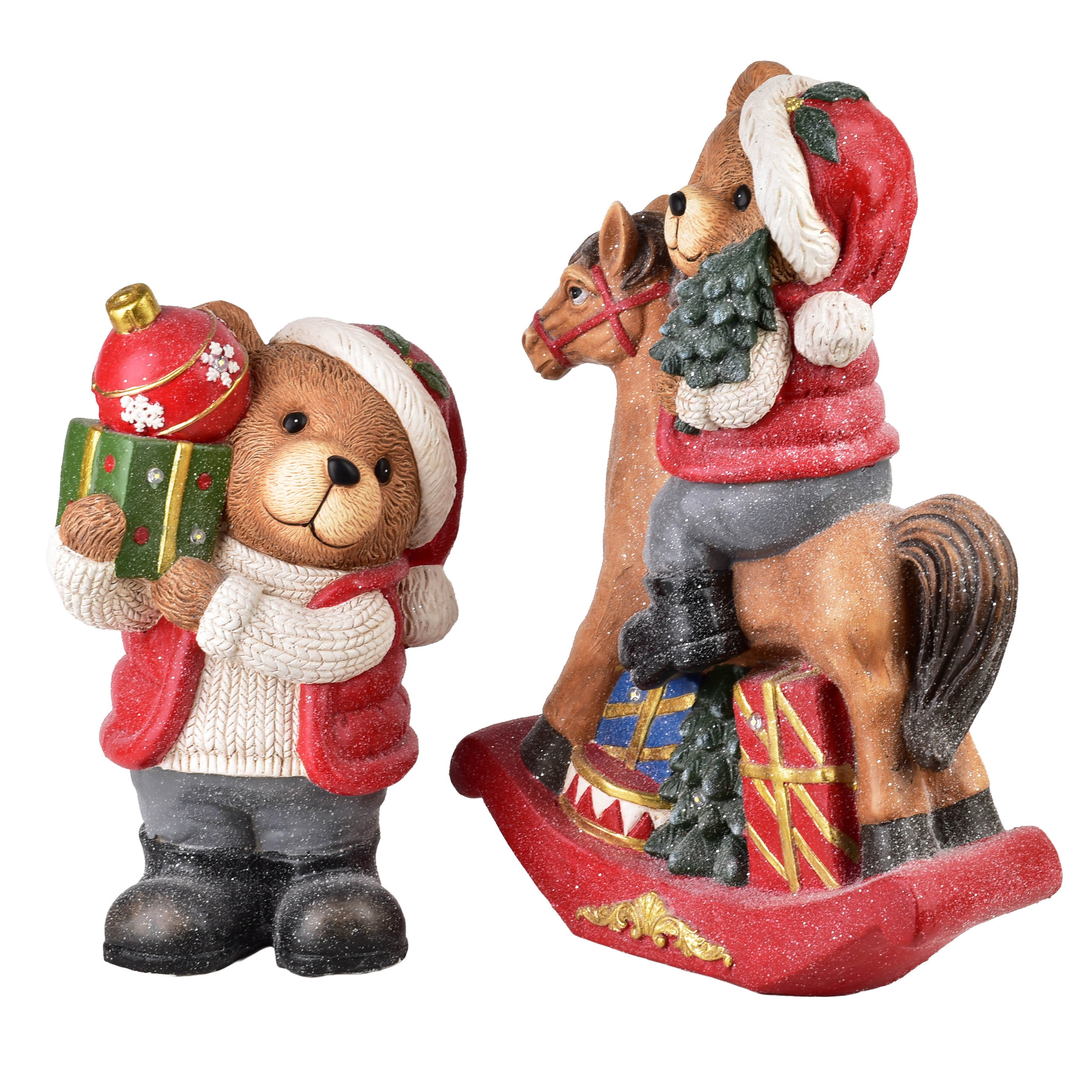 LED-figuuri, nalle keinuhevosella SANTA LILA monivärinen 37, 5x19x52, 5 cm