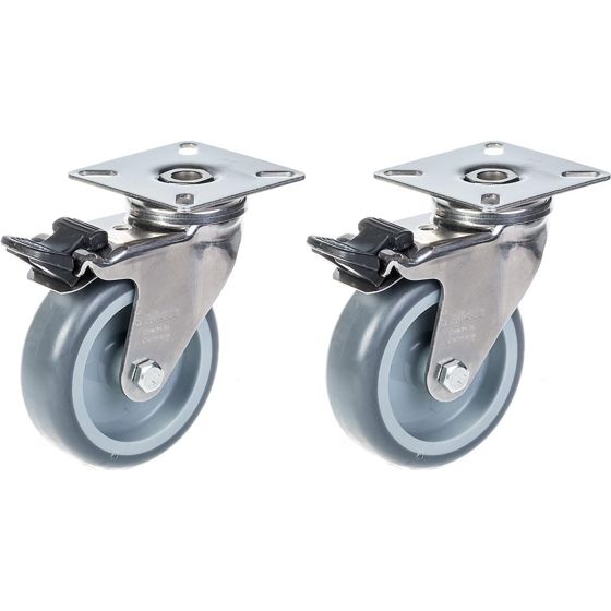 75mm 3" ruostumattomasta teräksestä valmistettu harmaa kumirosteri, kääntyvä jarrullinen, 120kg, 2 kpl:n setti