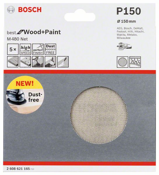 Bosch M480 Best for Wood and Paint -Hiomaverkko 150 mm, P150 5 kpl