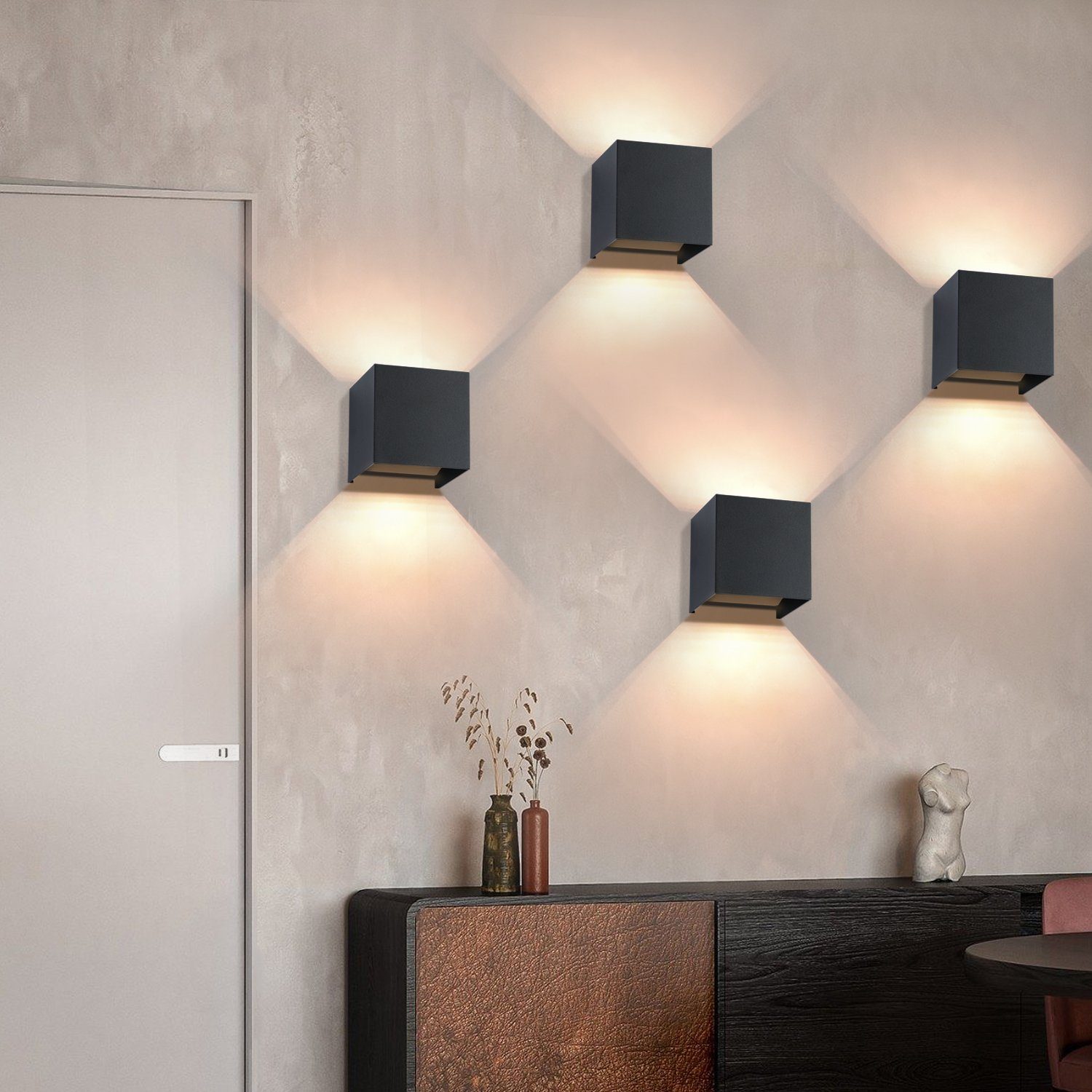 ZMH LED-seinävalaisimet, 4 kpl:n pakkaus, musta, ulko-/sisäkäyttöön - 3000K lämmin valkoinen, G9, säädettävä kulma, ylös/alas, IP54