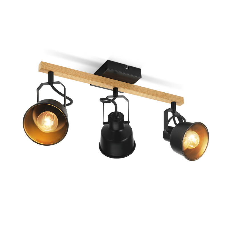 NETTLIFE 3-liekkinen kattokohdevalaisin 350° säädettävä vintage E14 korkealaatuinen muotoilu puunsyykuvioinnilla