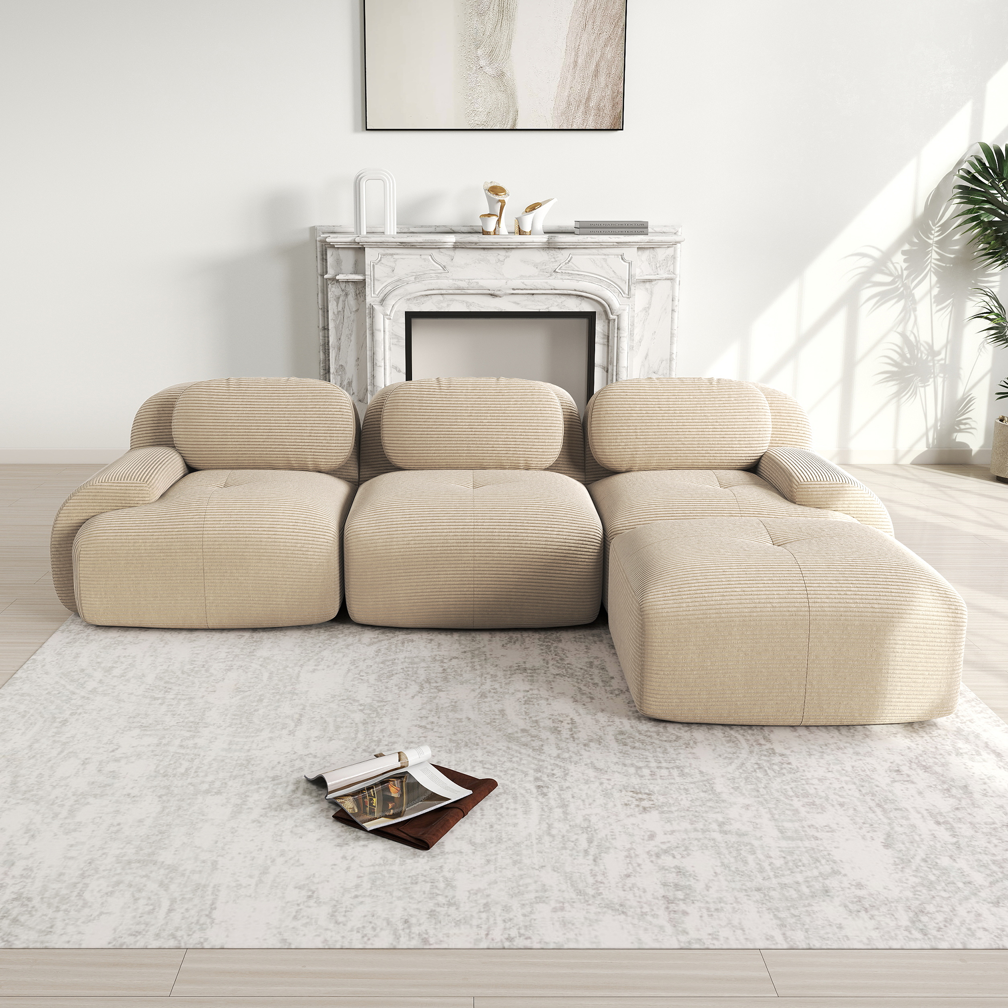 moduulisohva 3-paikkainen beige corduroy skandinaavinen ergonominen säädettävä