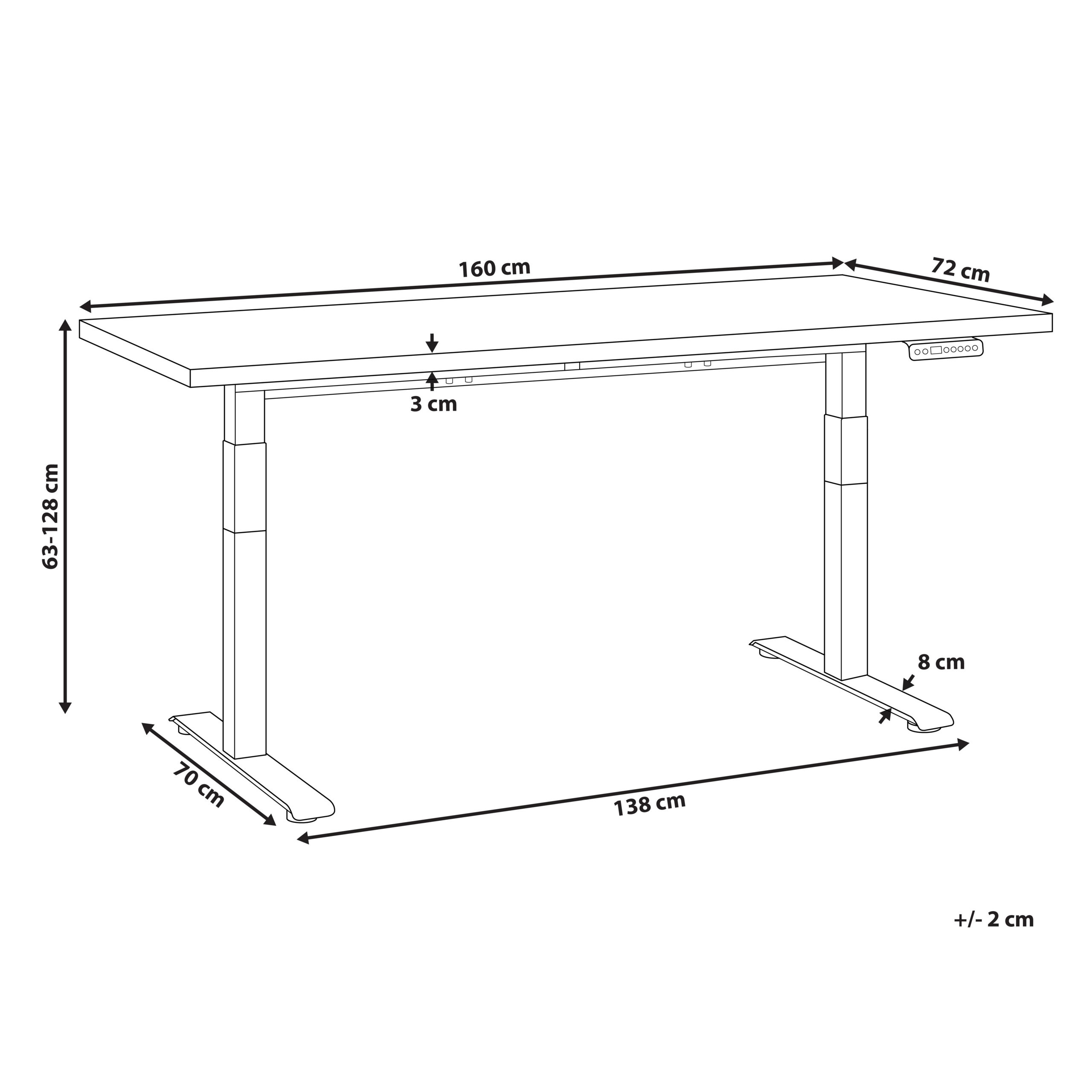 Työpöytä sähkösäädettävä DESTINES 160 cm 72 cm Valkoinen/musta