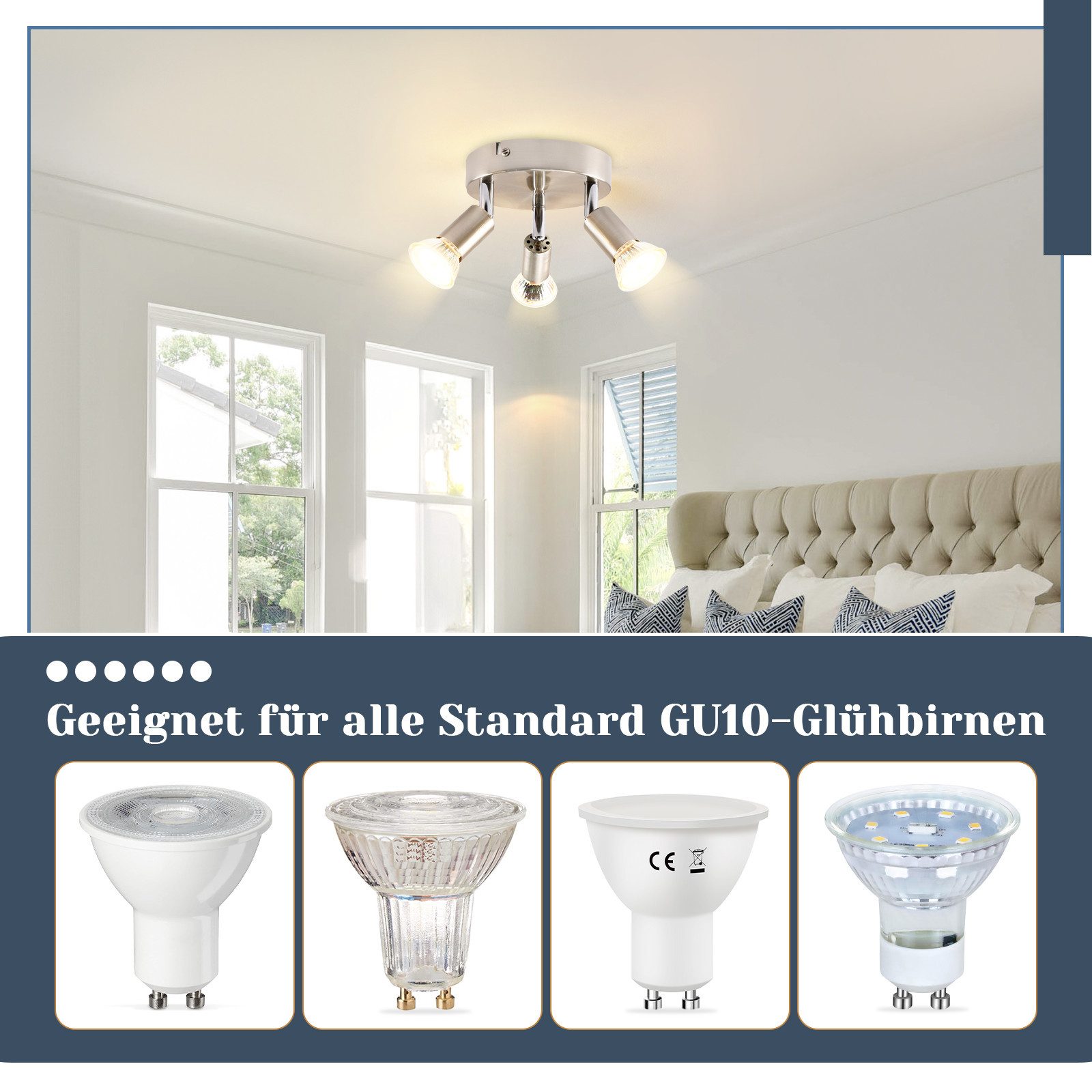 NETTLIFE LED - kattovalaisin GU10 - 3 modernia pyöreää kattokohdevaloa 350° kattokohdevalot keittiöön, käytävään