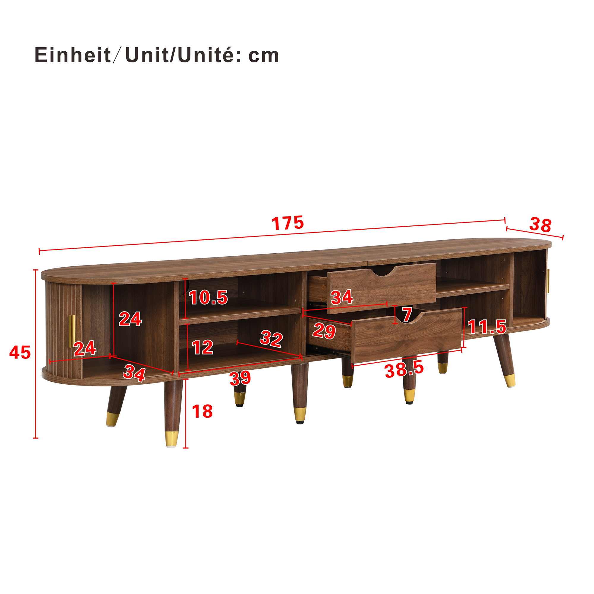 TV-taso 175x38x45 cm pähkinävärinen MDF rustiikkinen säilytyksellä liukuovilla
