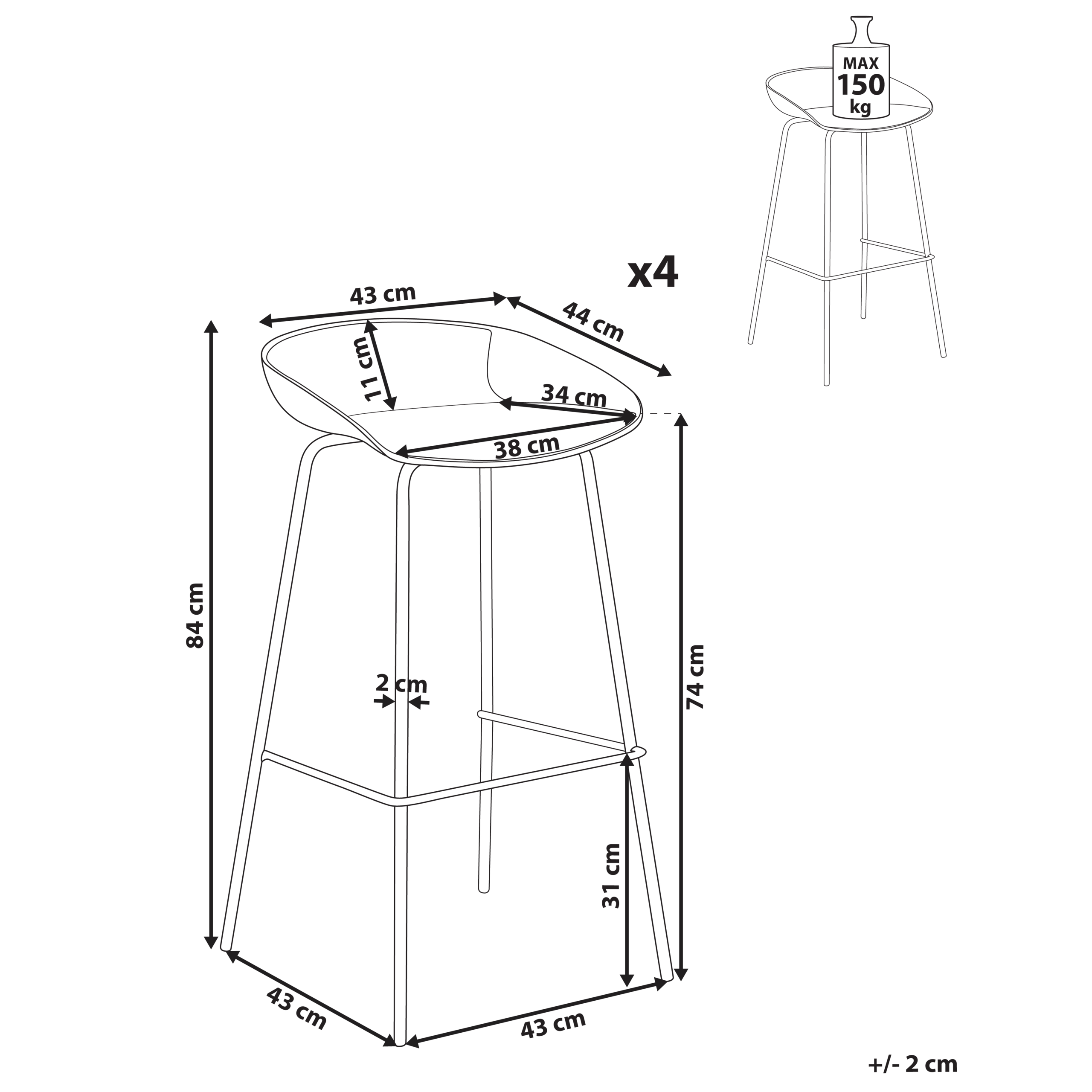 Baarituolisetti 4 kpl VENLO Beige