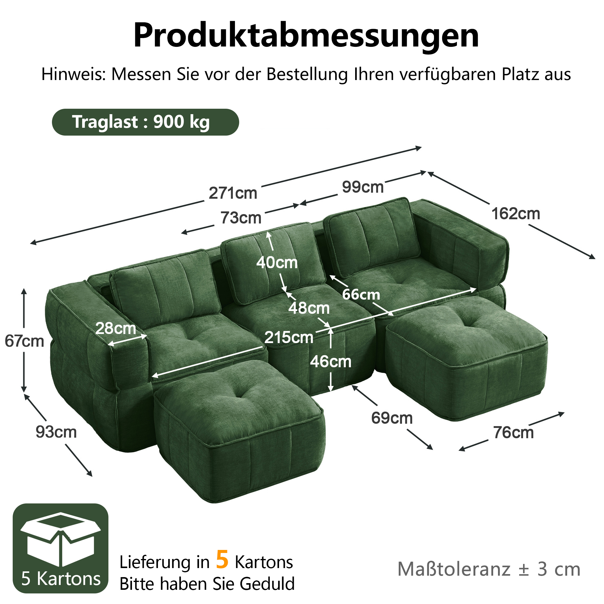 moduulisohva 3-paikkainen vihreä polyesterkangas moderni pehmeä säilytystilalla varustettu