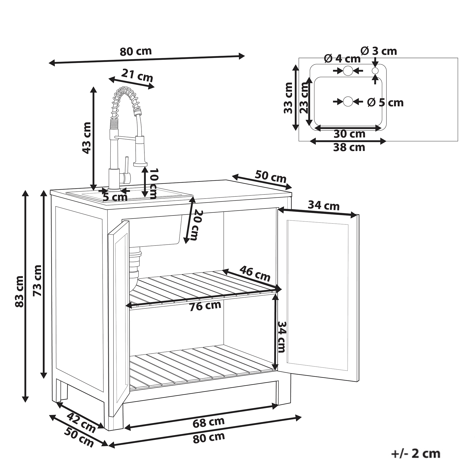 Ulkokeittiön allaskaappi BRUCOLI akaasia Ruskea/hopea