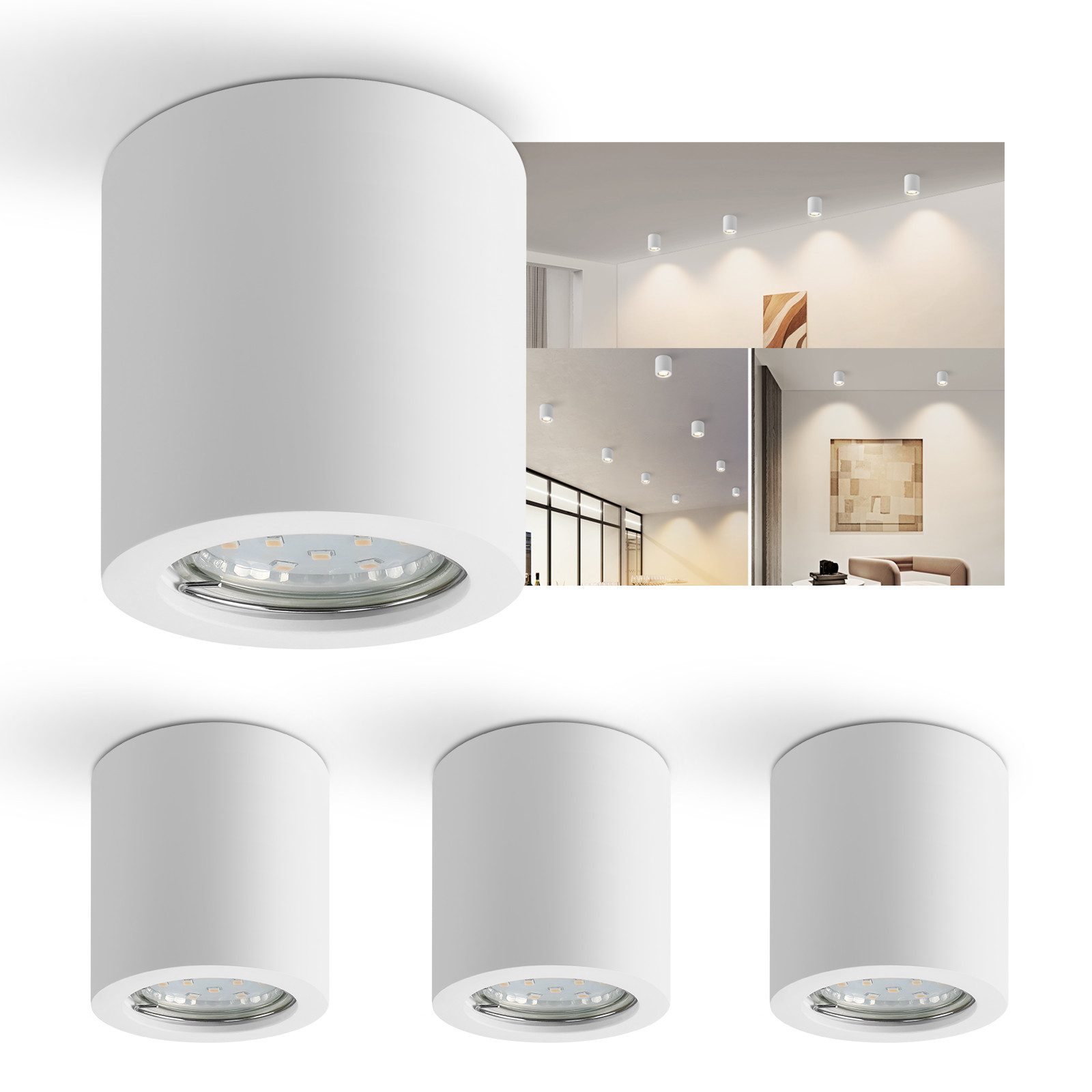 NETTLIFE valkoinen, pinta - asennettava Kohdevalo, pyöreä, GU10, moderni Kipsikattospottivalaisin, pieni 40w