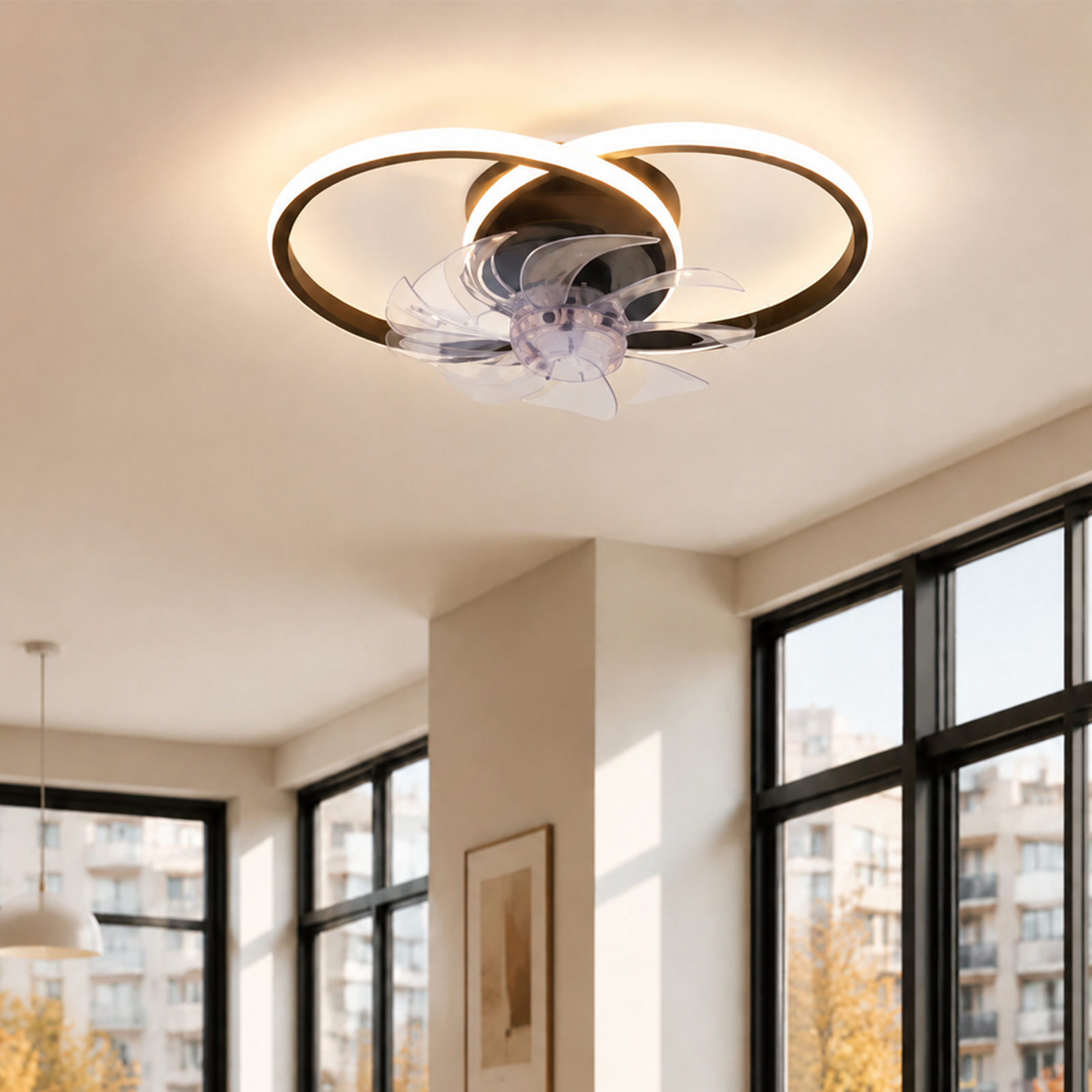 NETTLIFE LED - kattotuuletin Valaistuksella - 36W, musta, hiljainen Kaukosäätimellä, 3Värilämpötilaa, 6 nopeutta