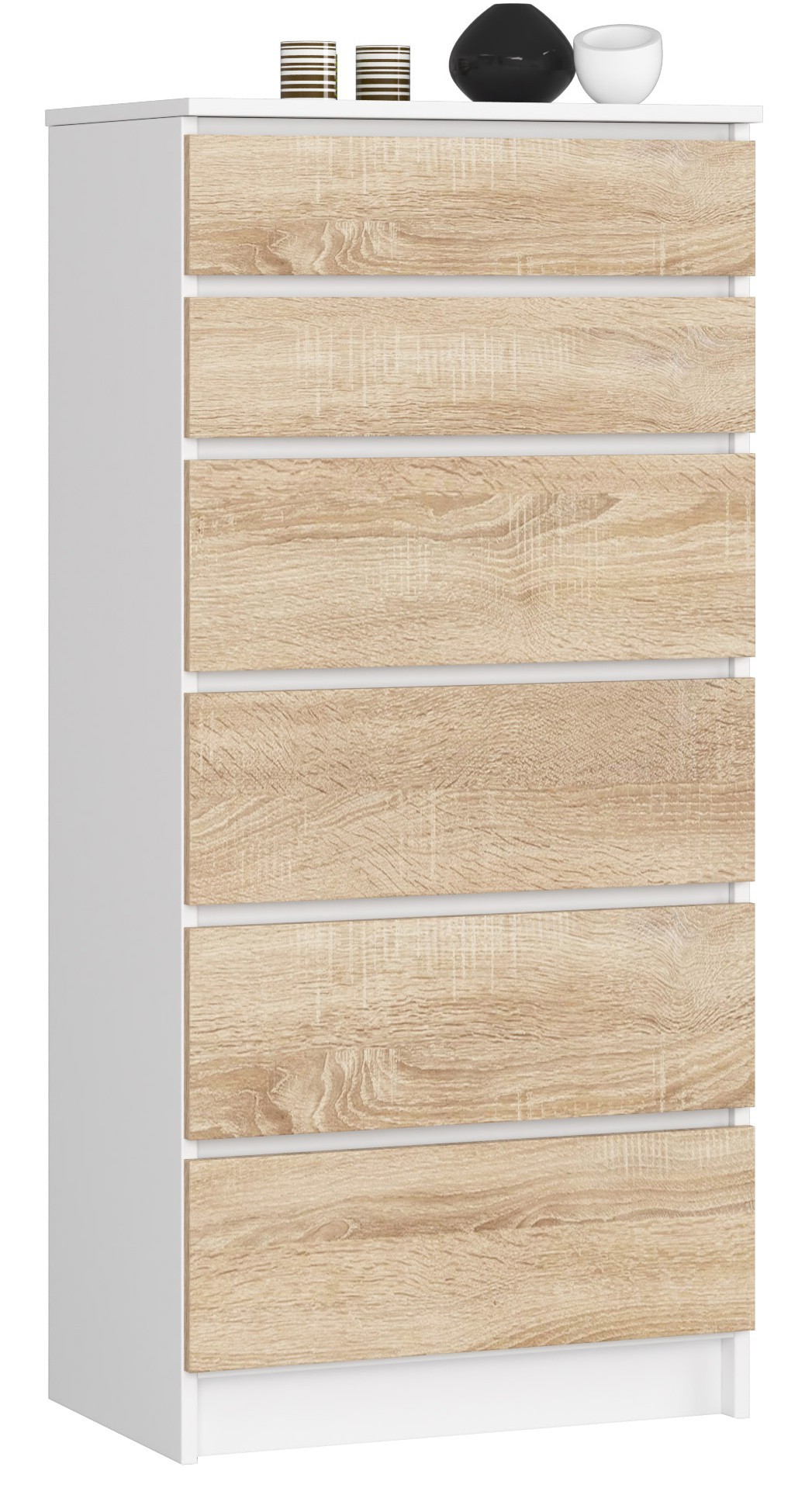 Akord Lipasto 6 laatikkoa Valkoinen/Sonoma-tammi 60x40x130