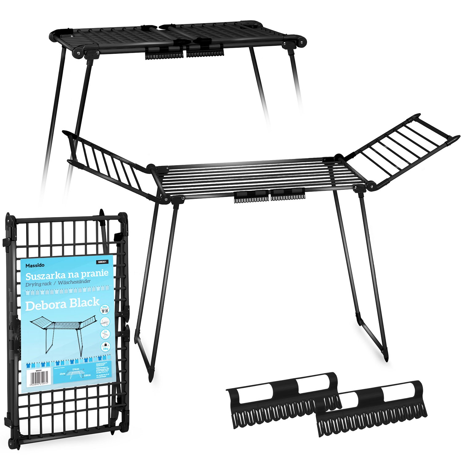 Debora Jatkettava Vapaasti Seisova Vaatekuivain, Musta, 19 m